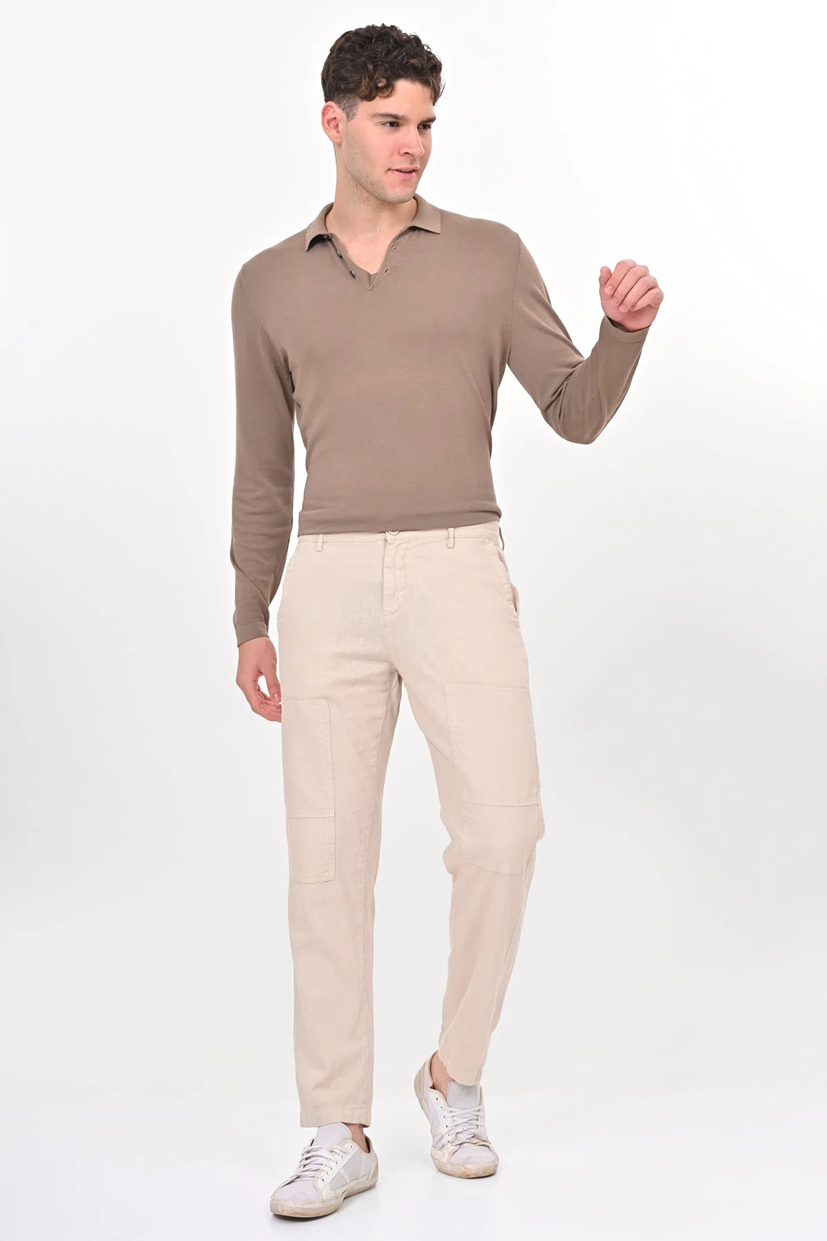 Men Ivory Linen Detailed Trouser Stone - Image 4