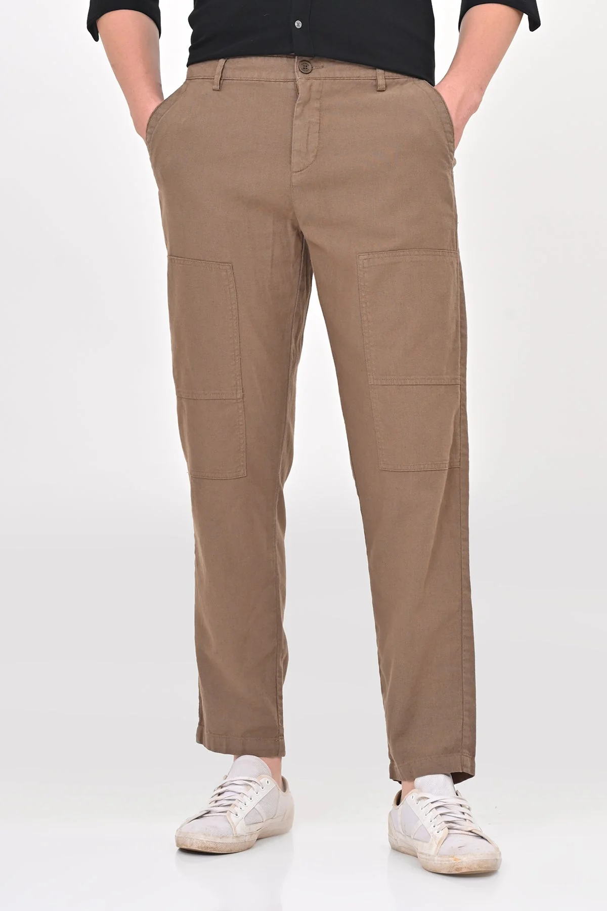 Men Ivory Linen Detailed Trouser Taupe - Image 3