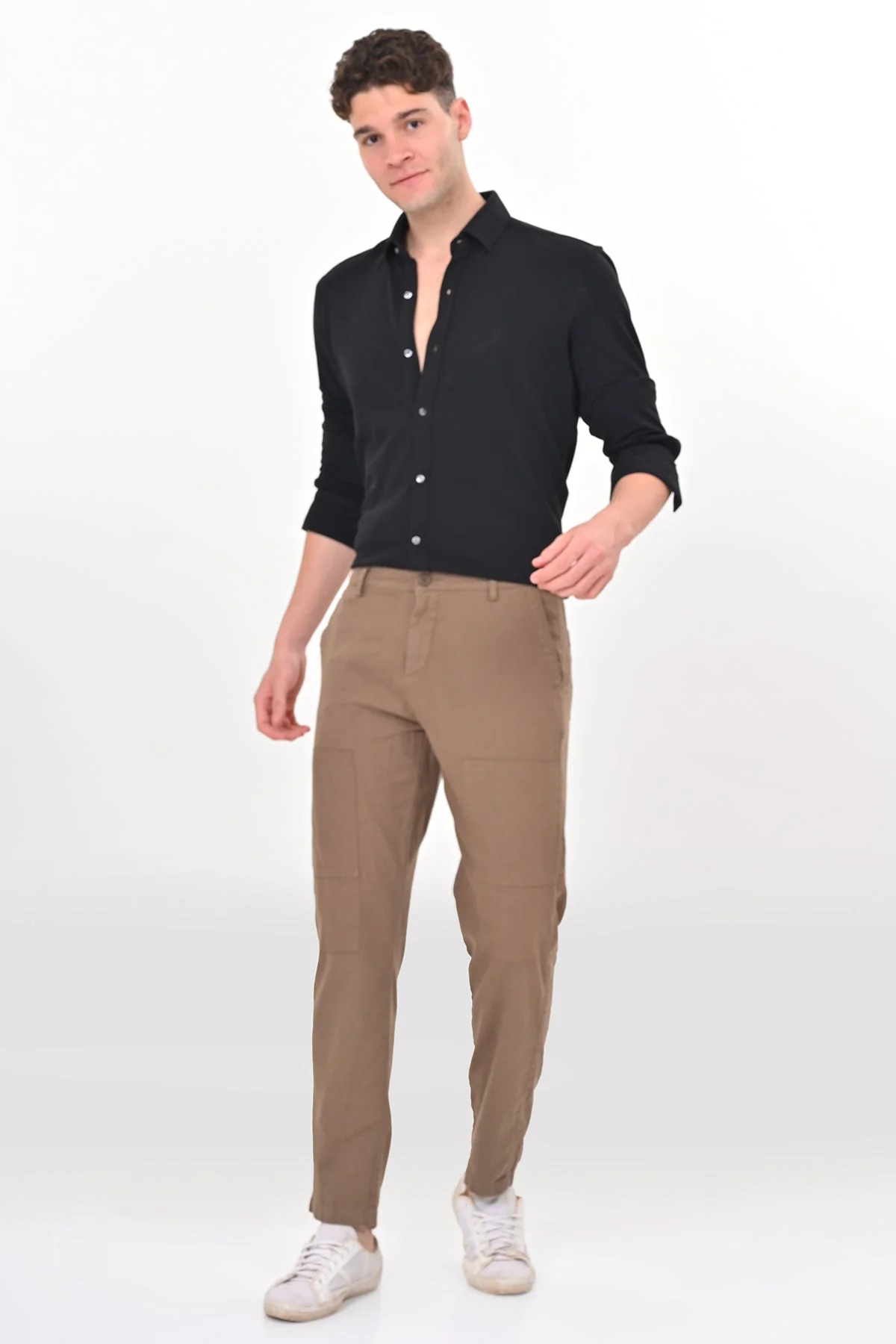 Men Ivory Linen Detailed Trouser Taupe - Image 4