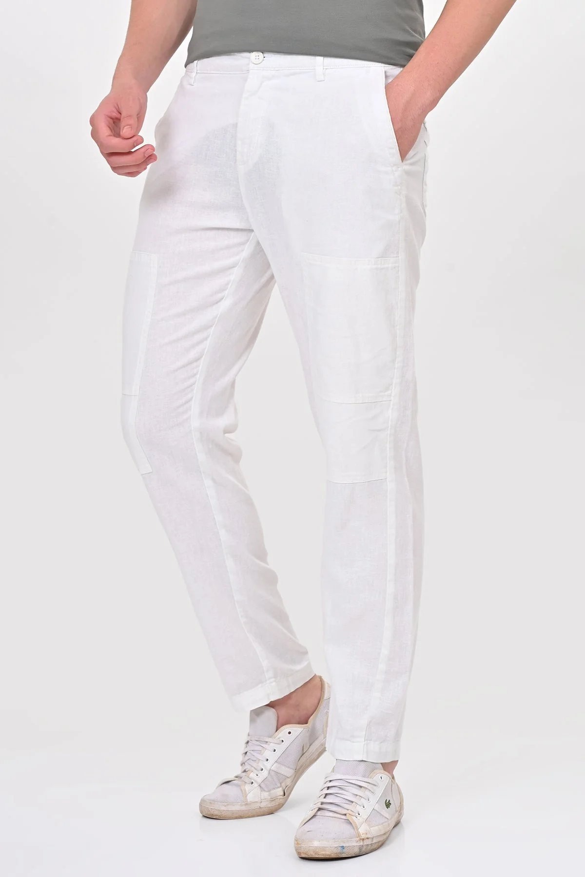 Men Ivory Linen Detailed Trouser White - Image 2