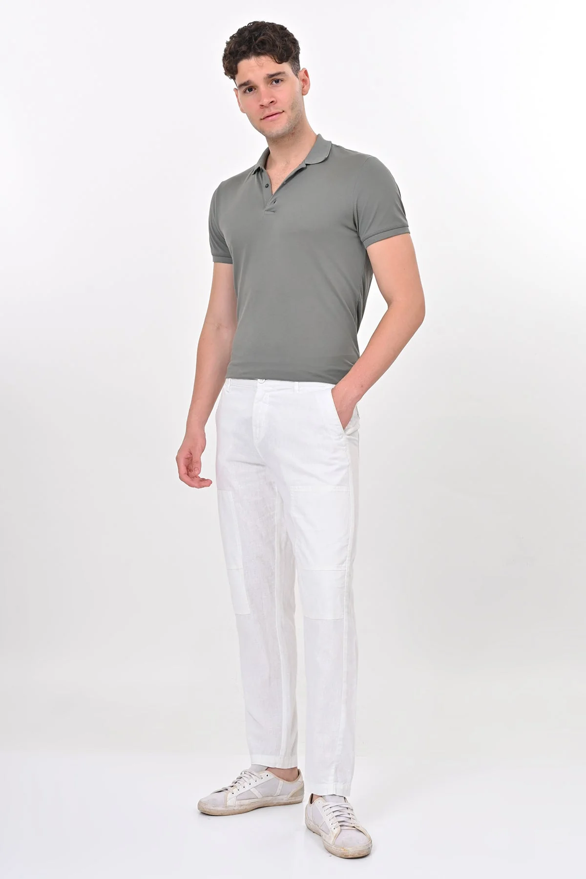 Men Ivory Linen Detailed Trouser White - Image 4