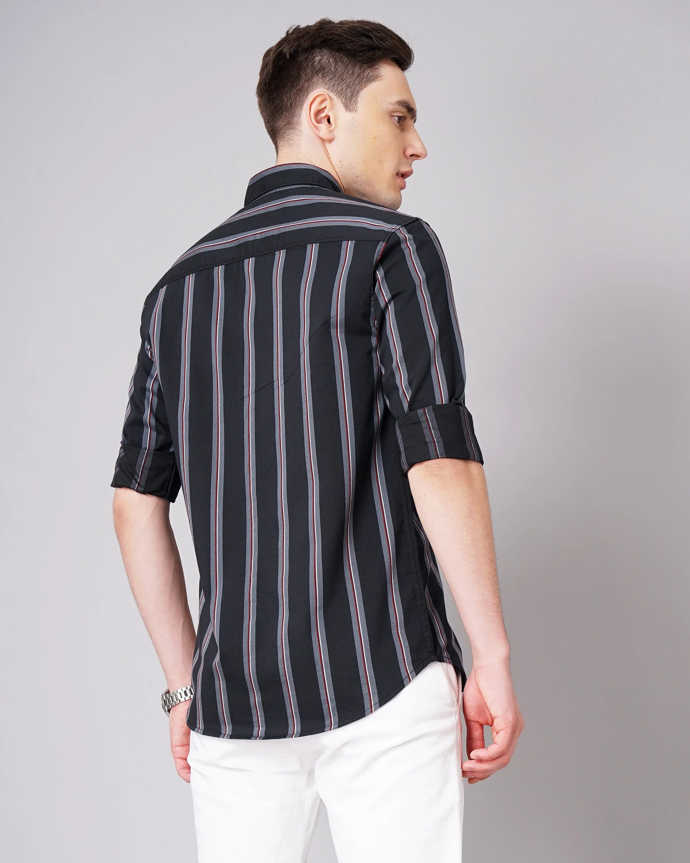 Men Jake Black Striped Shirt - Image 3