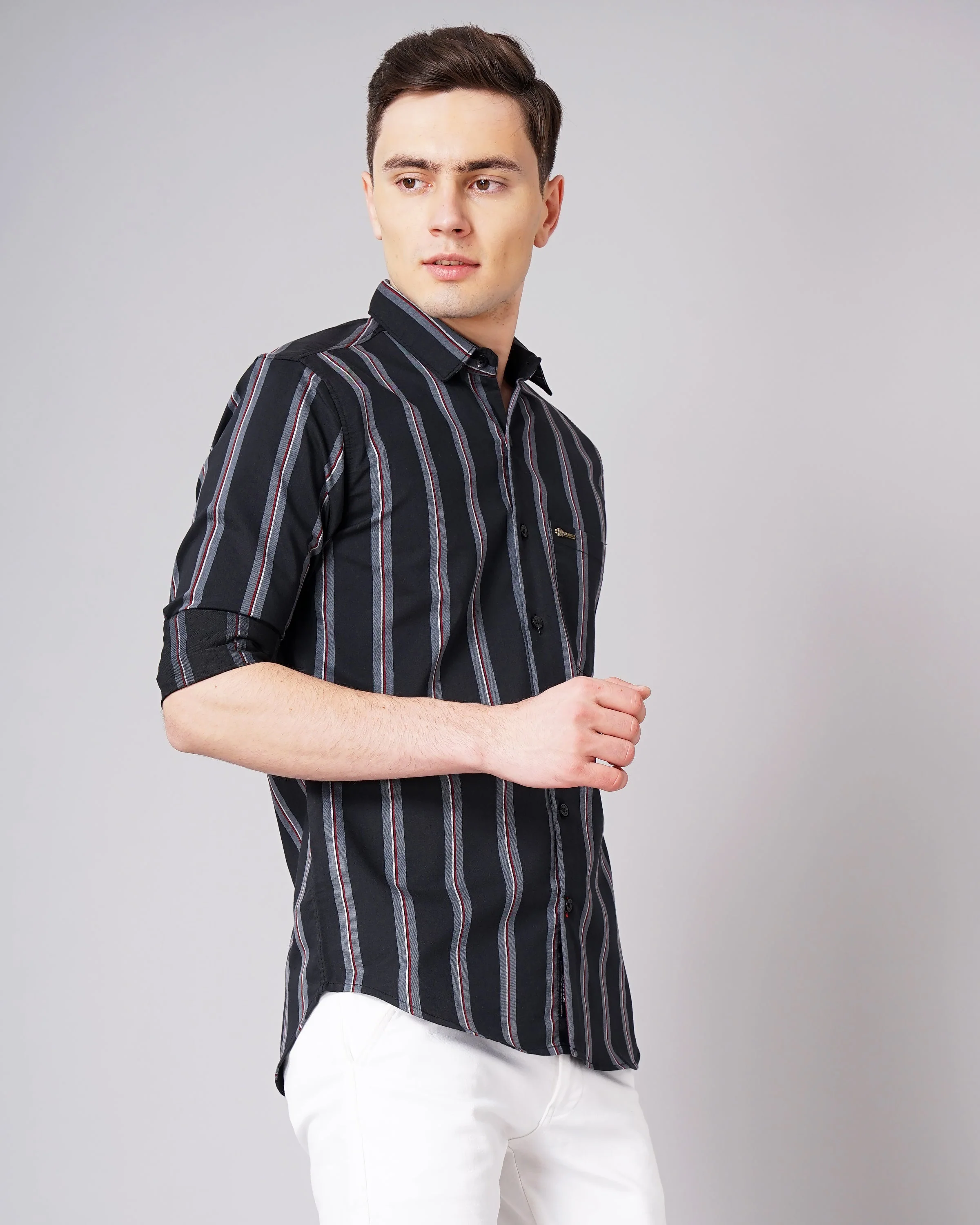Men Jake Black Striped Shirt - Image 4