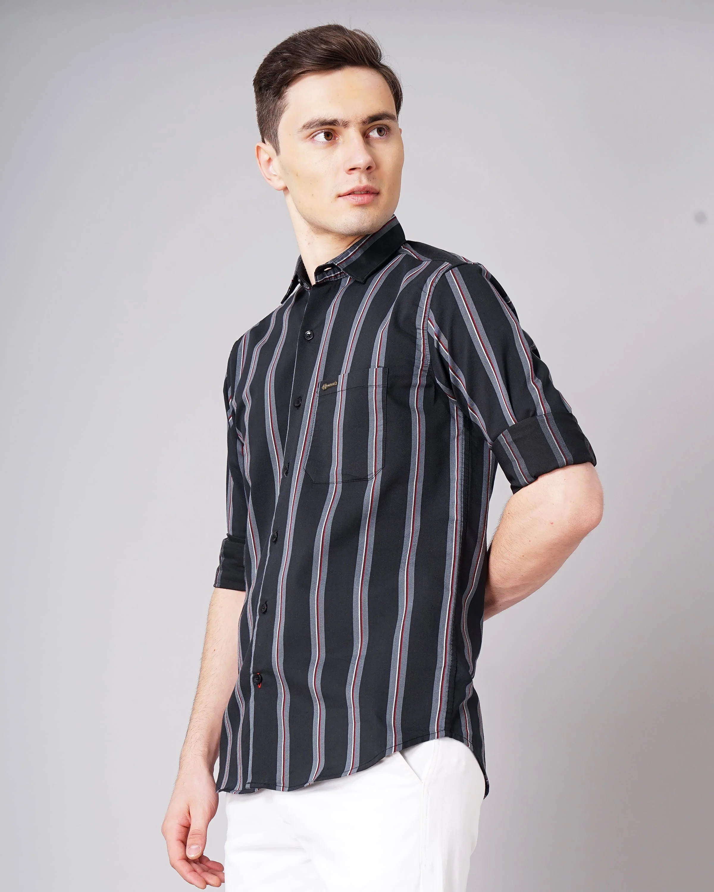 Men Jake Black Striped Shirt - Image 5
