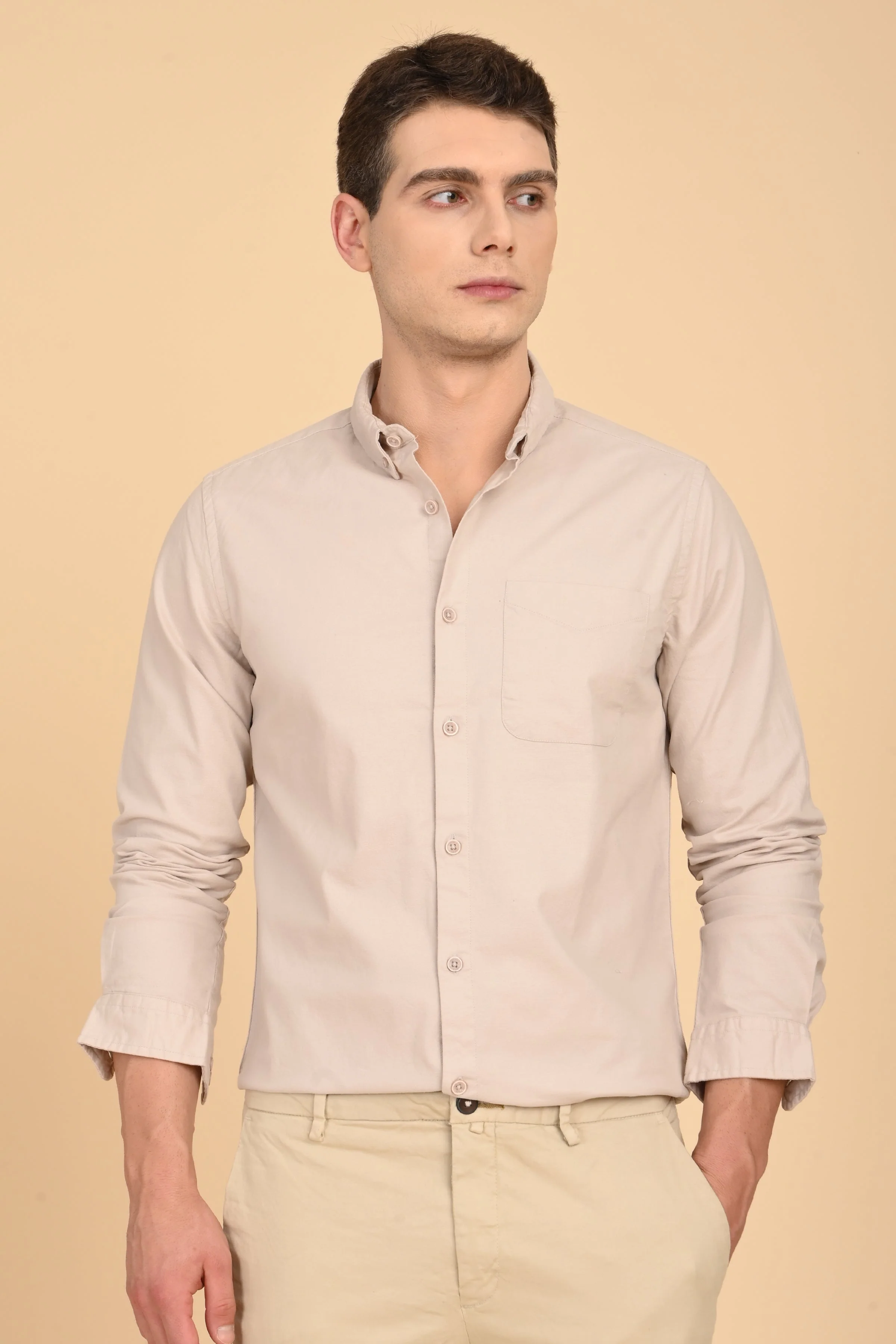 Men Janet Soft Peached Oxford Shirt Beige - Image 2