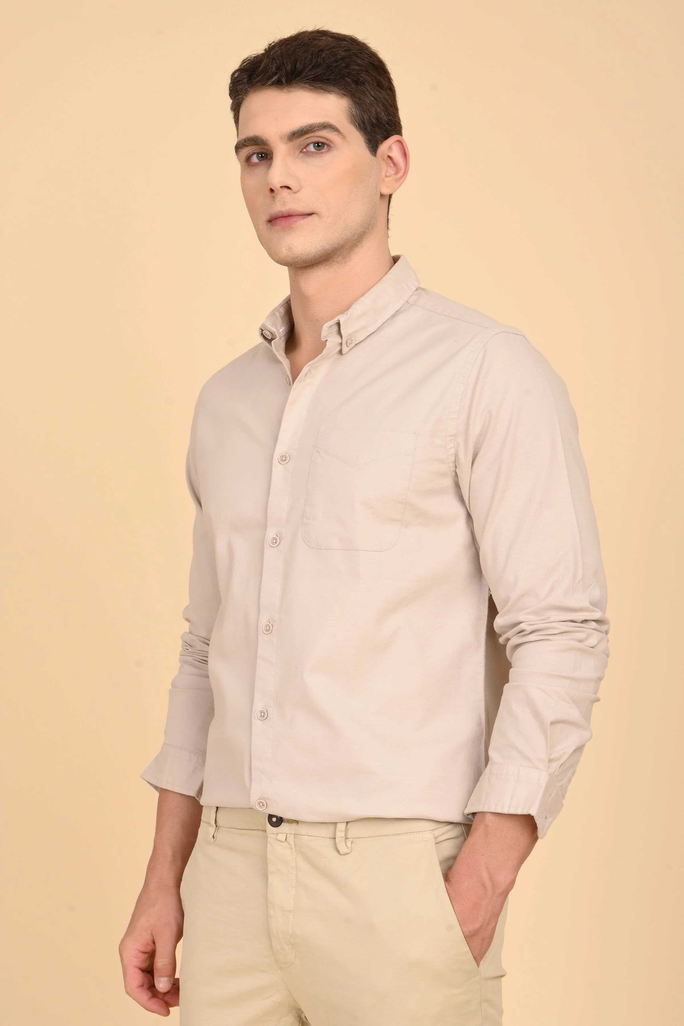 Men Janet Soft Peached Oxford Shirt Beige - Image 3