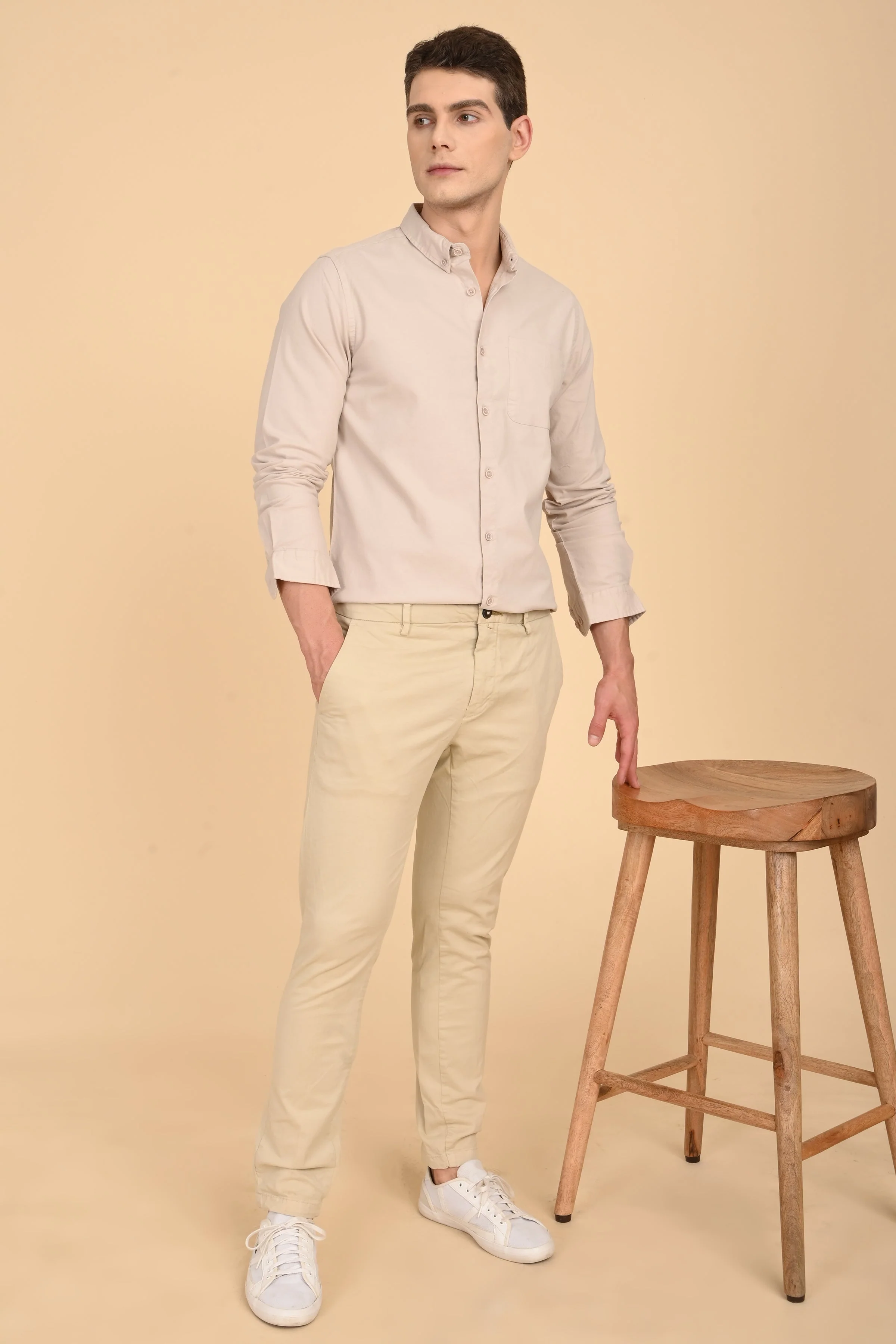 Men Janet Soft Peached Oxford Shirt Beige - Image 4