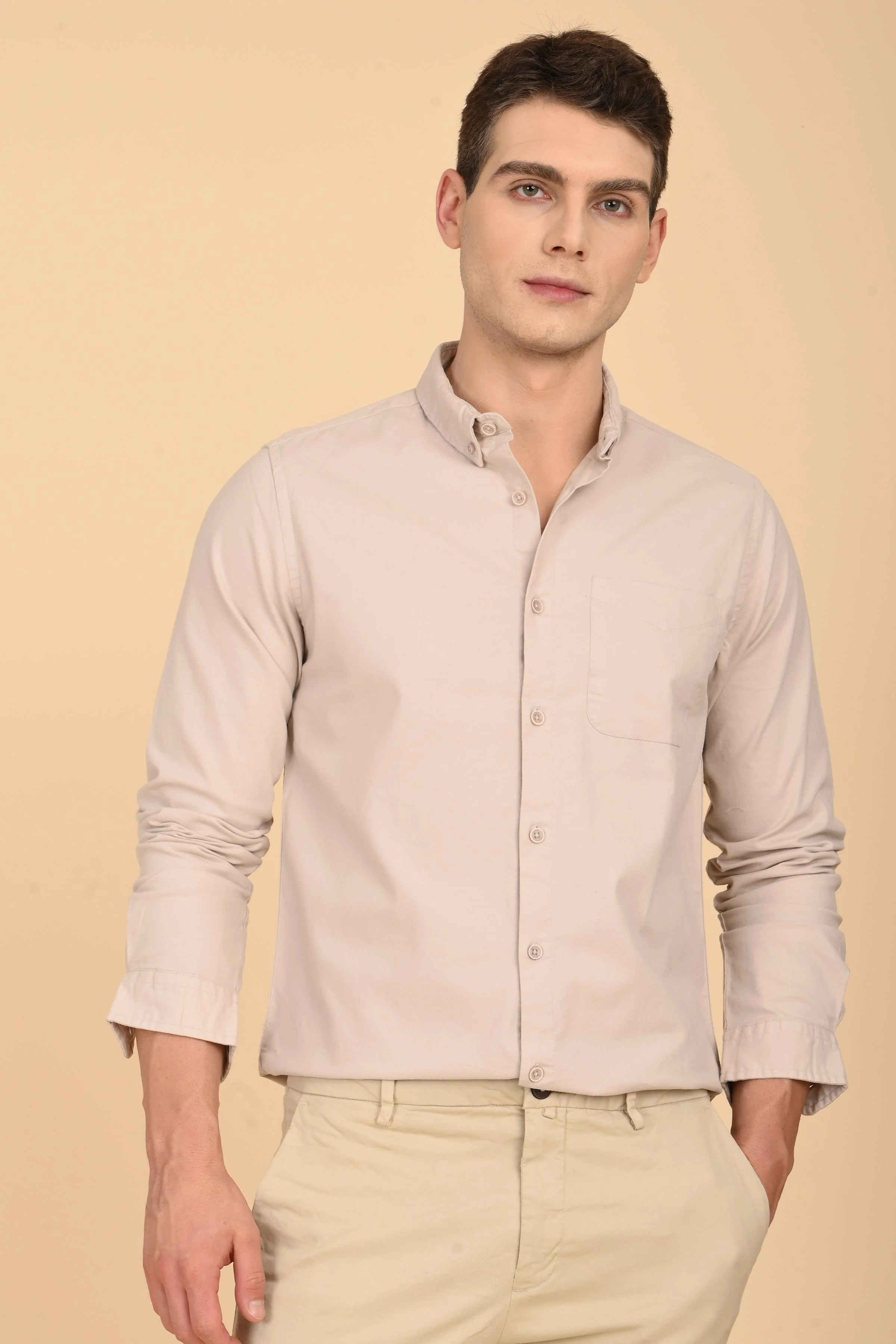 Men Janet Soft Peached Oxford Shirt Beige - Image 6