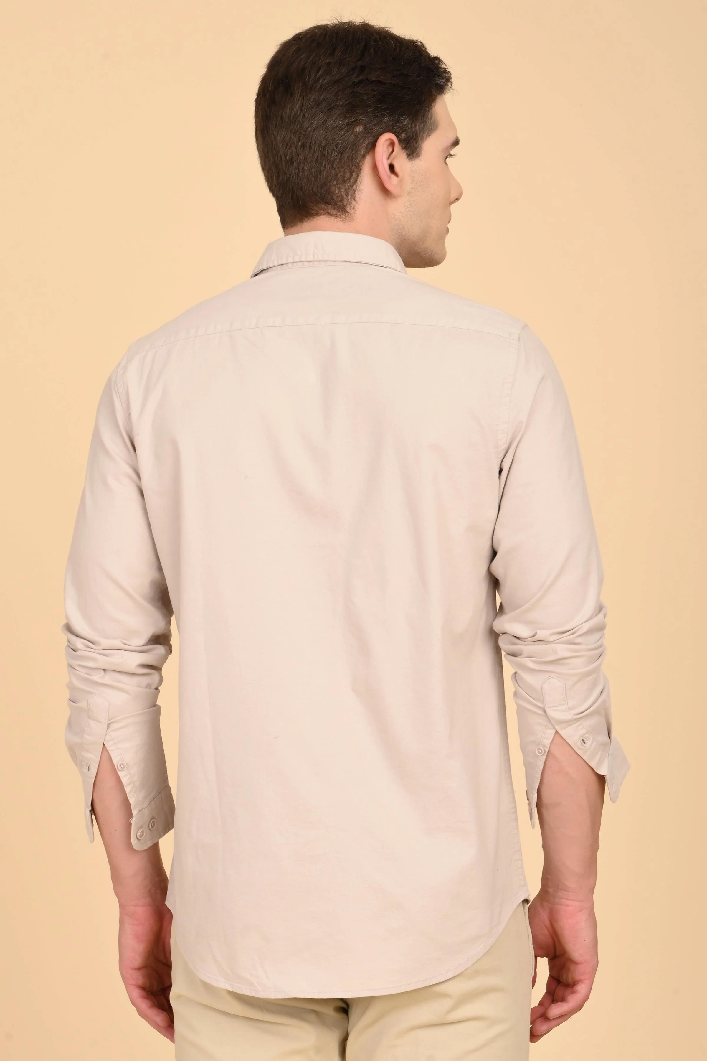 Men Janet Soft Peached Oxford Shirt Beige - Image 7