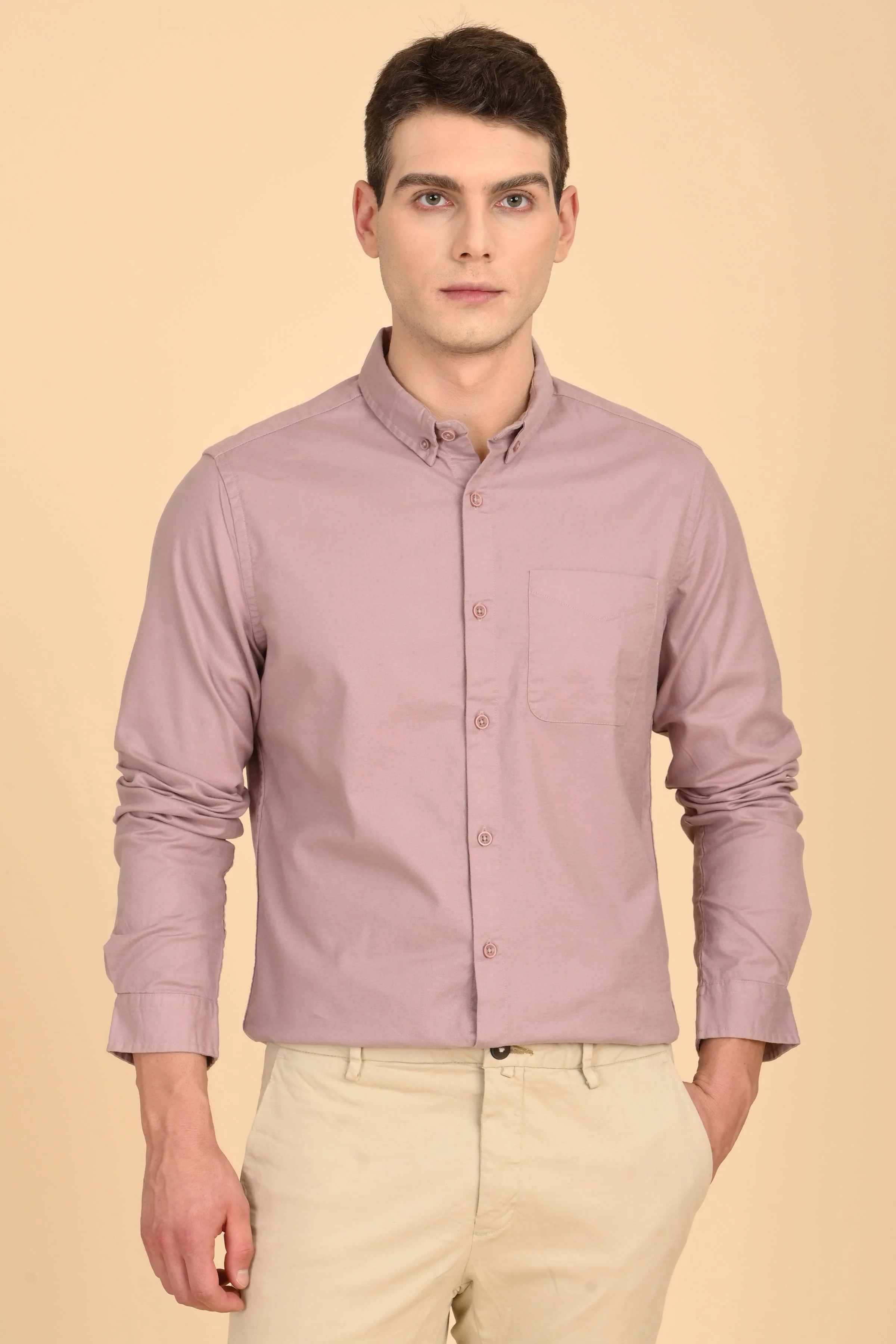 Men Janet Soft Peached Oxford Shirt Dusky Pink - Image 3