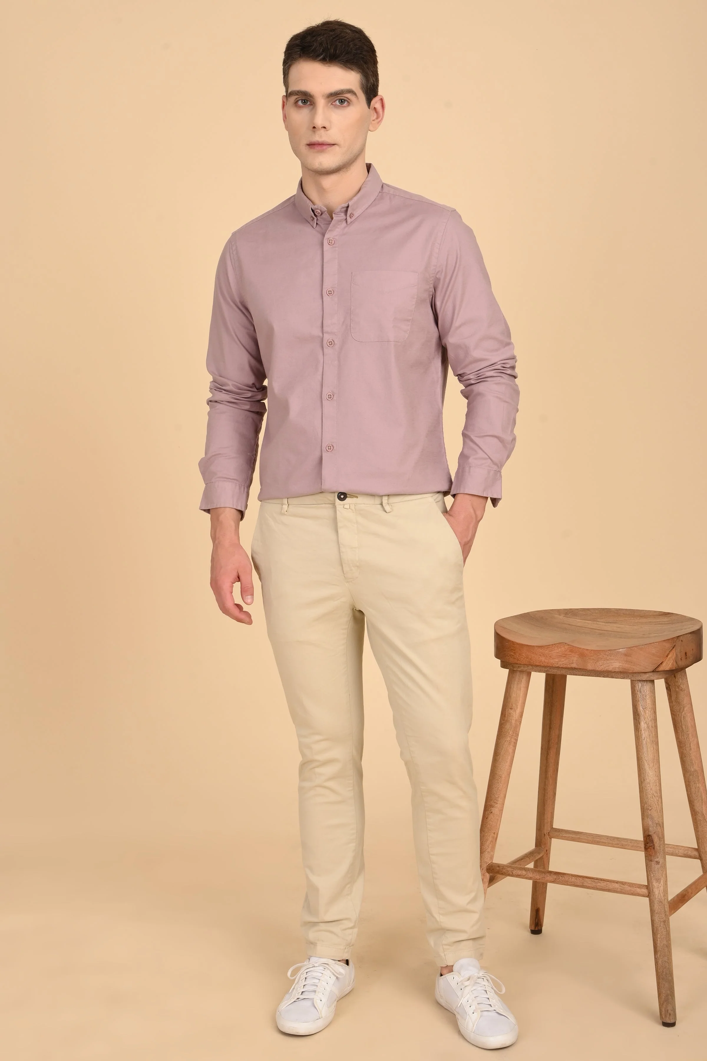 Men Janet Soft Peached Oxford Shirt Dusky Pink - Image 4