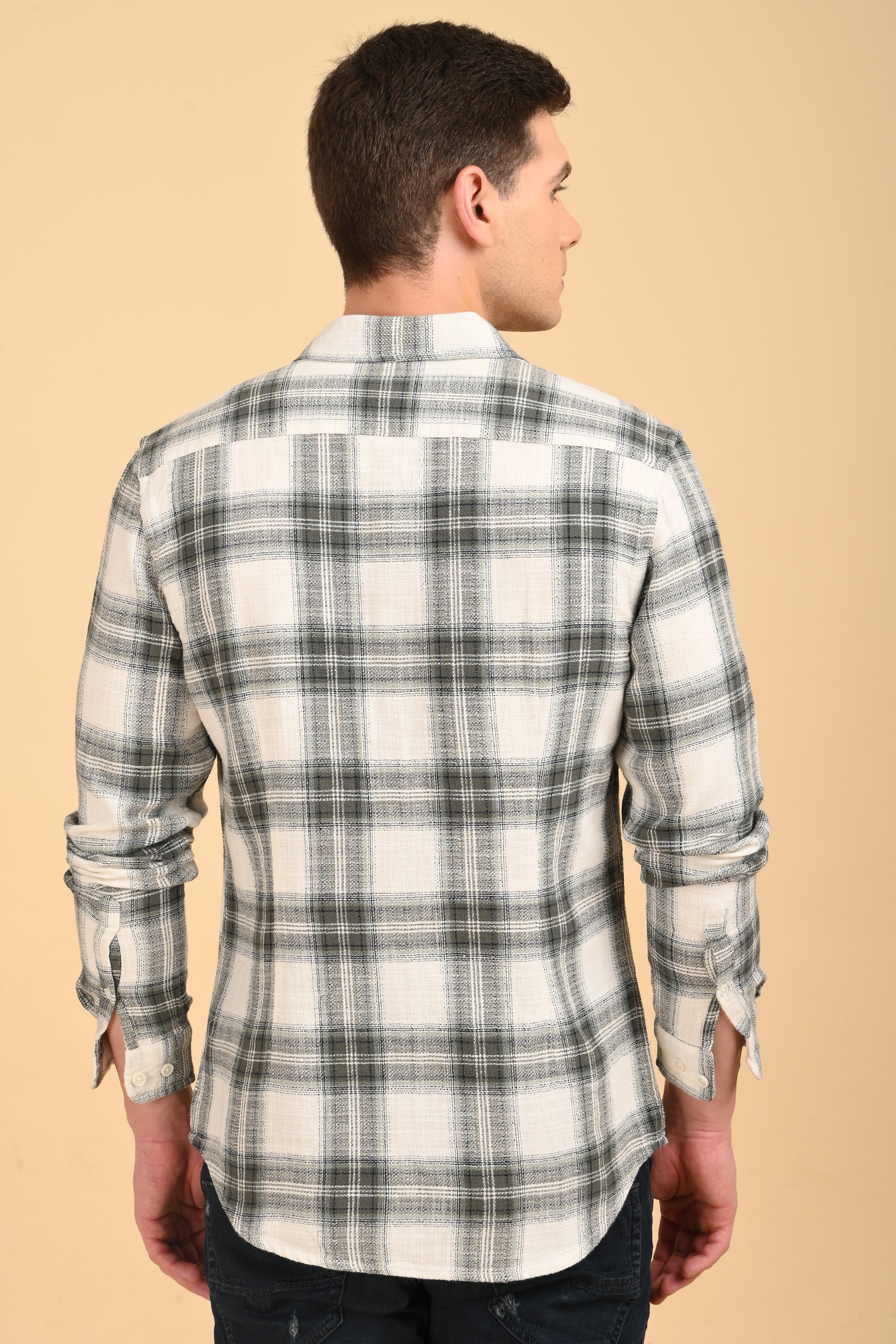 Men Jean Slub Check Shirt Green - Image 7