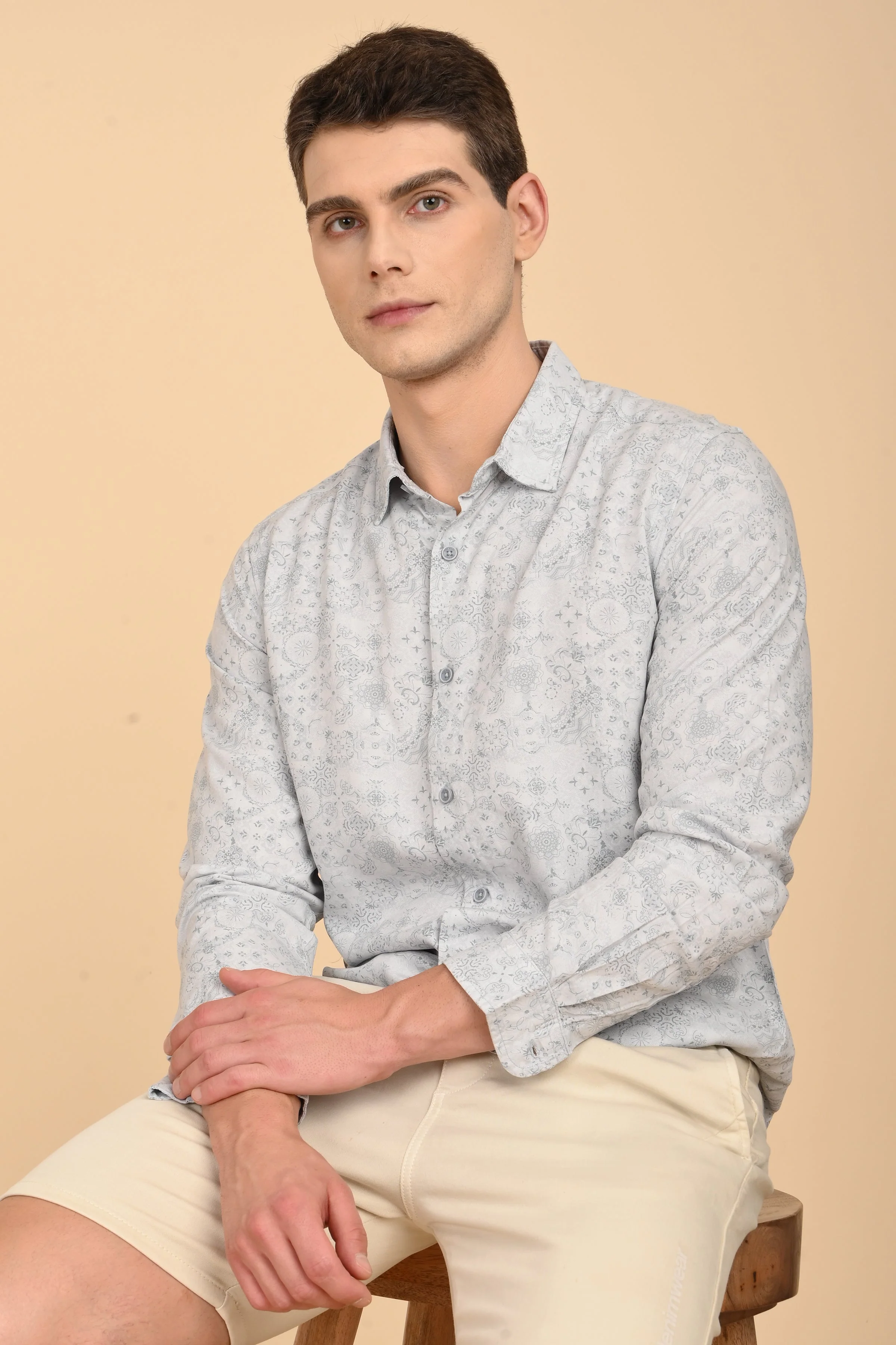 Men Jennifer Soft Cotton Printed Shirt Blue - Image 3