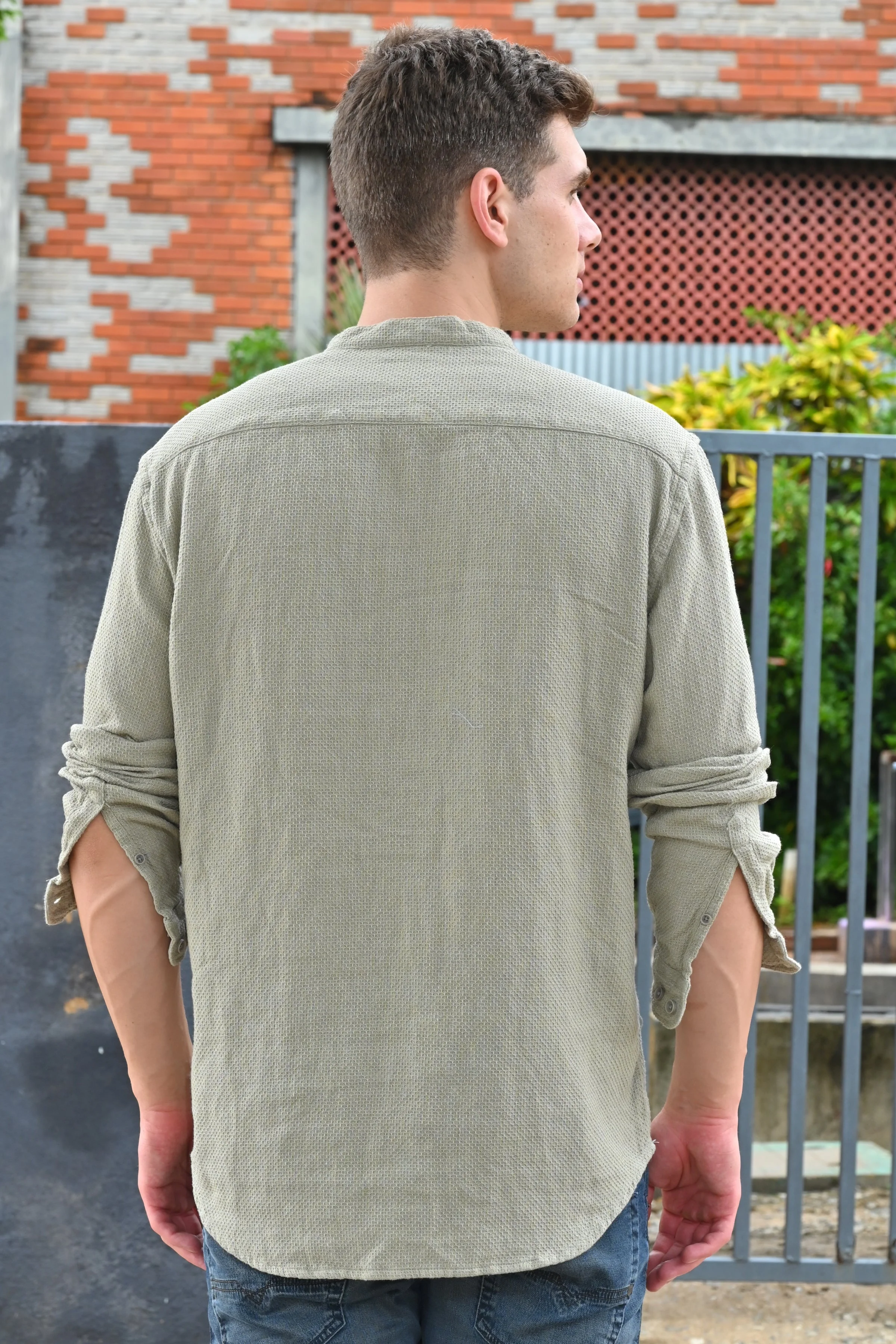 Men Joshua Textured Kurta Pocketed Shirt Pista - Image 7