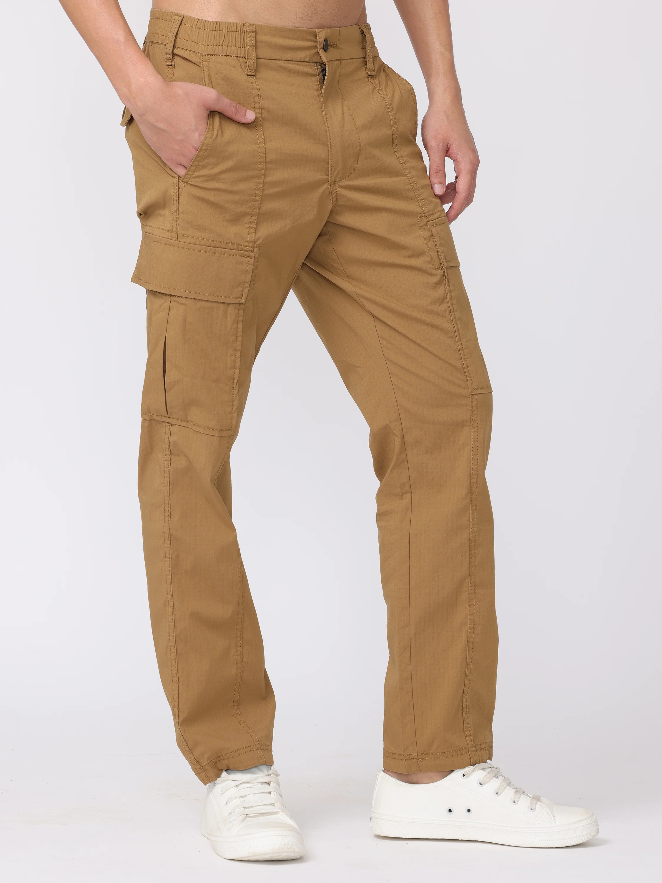 Men Khaki Regular Fit Polyester Pants - Image 3