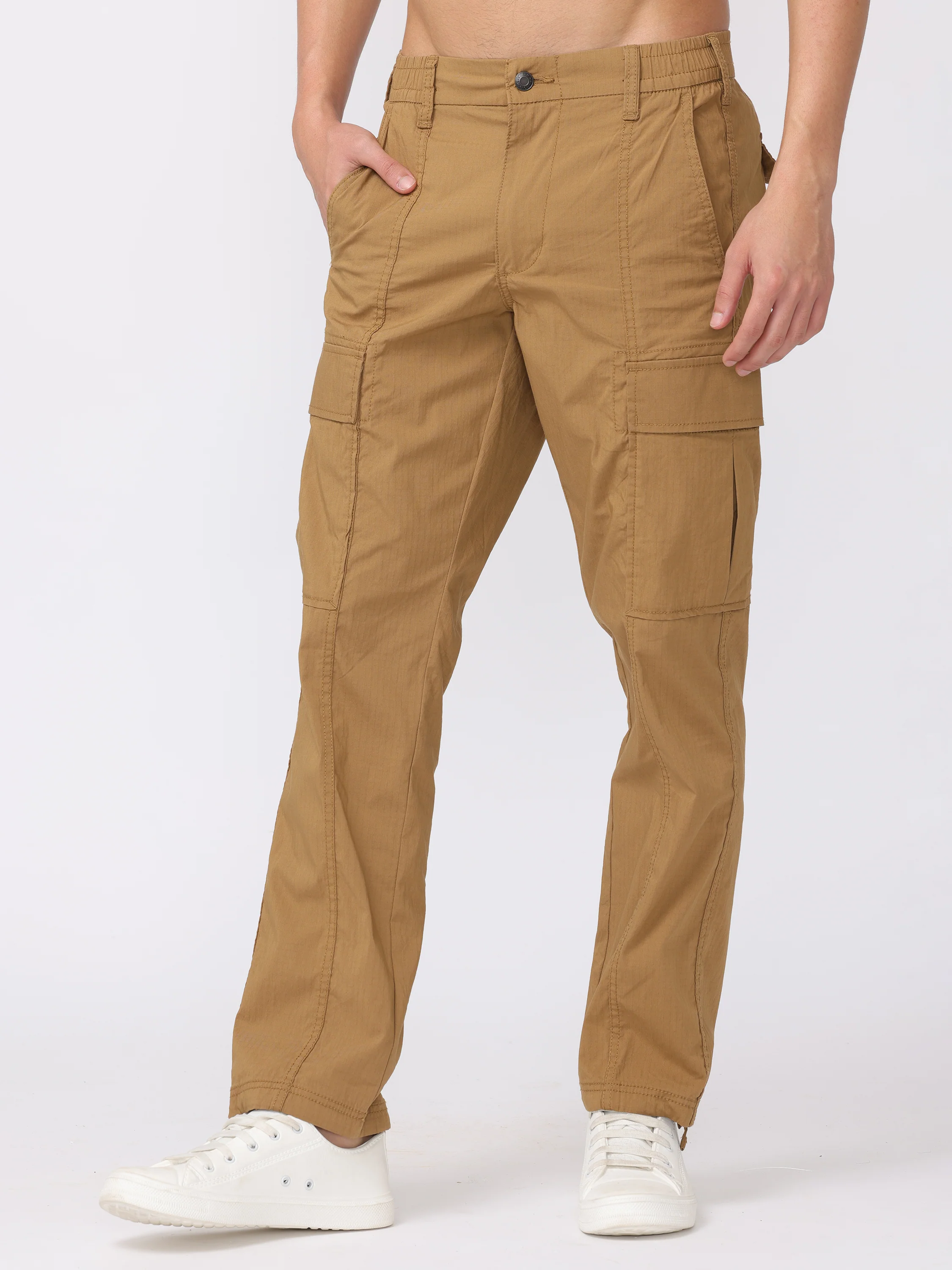 Men Khaki Regular Fit Polyester Pants - Image 4