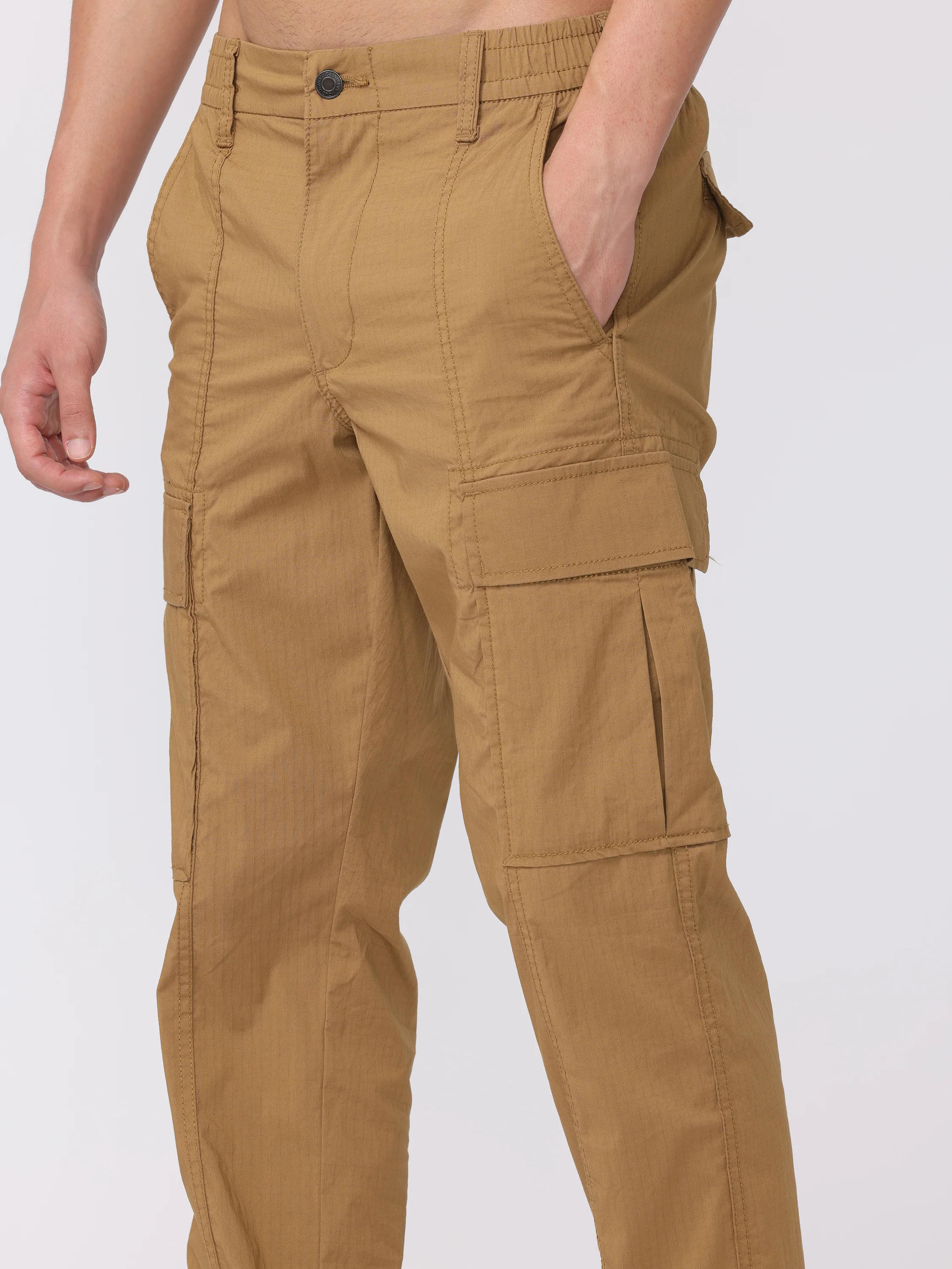 Men Khaki Regular Fit Polyester Pants - Image 6