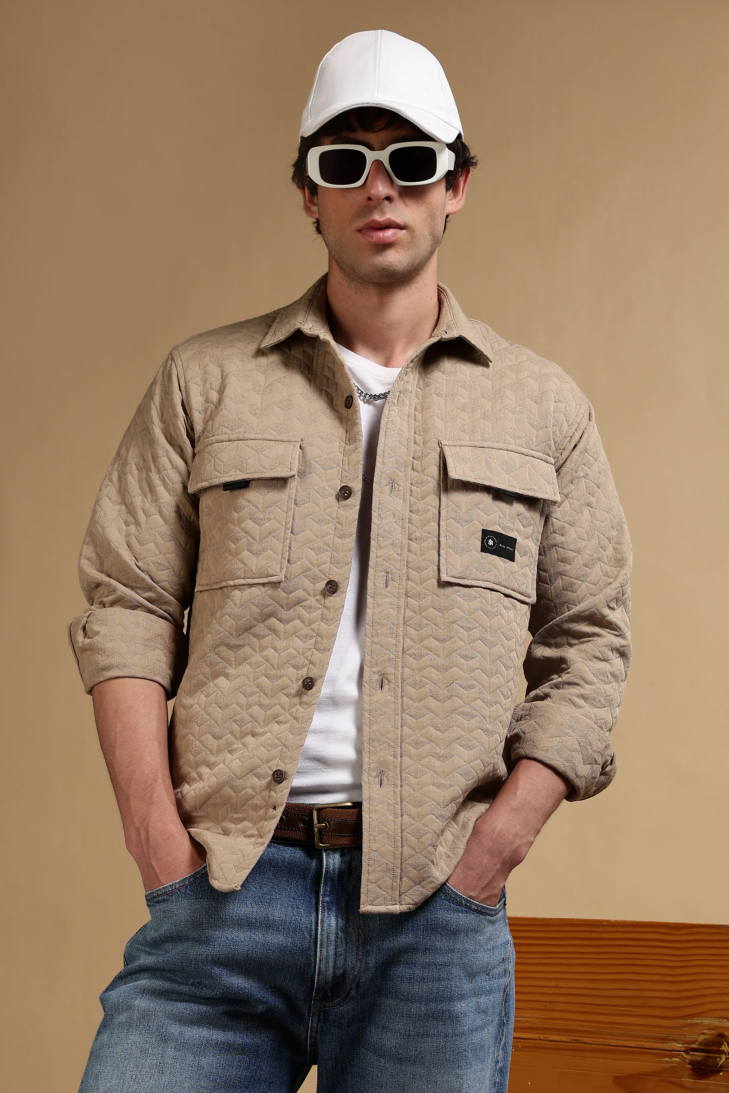 Men Khaki Casual Shacket - Image 2