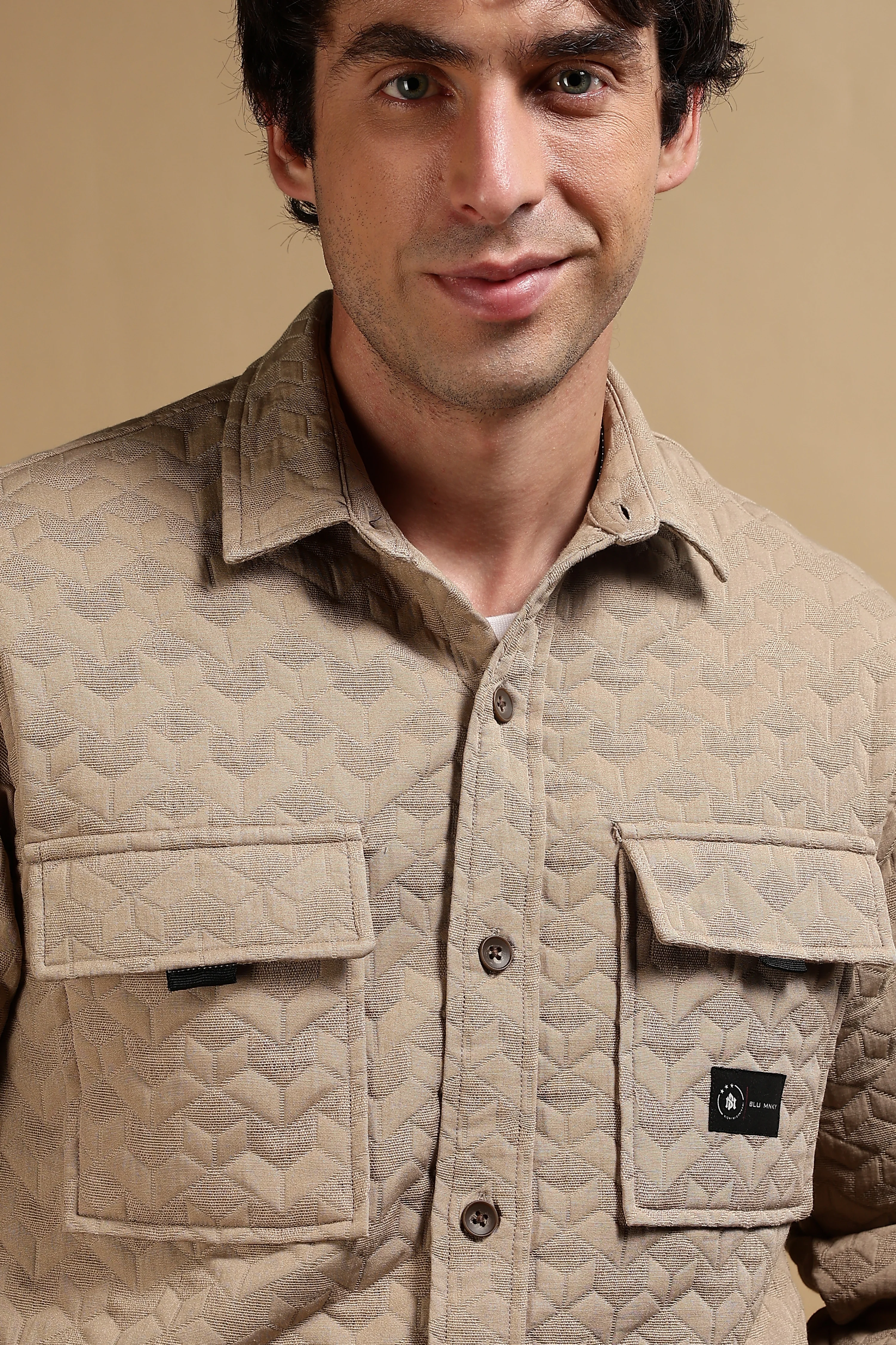 Men Khaki Casual Shacket - Image 4