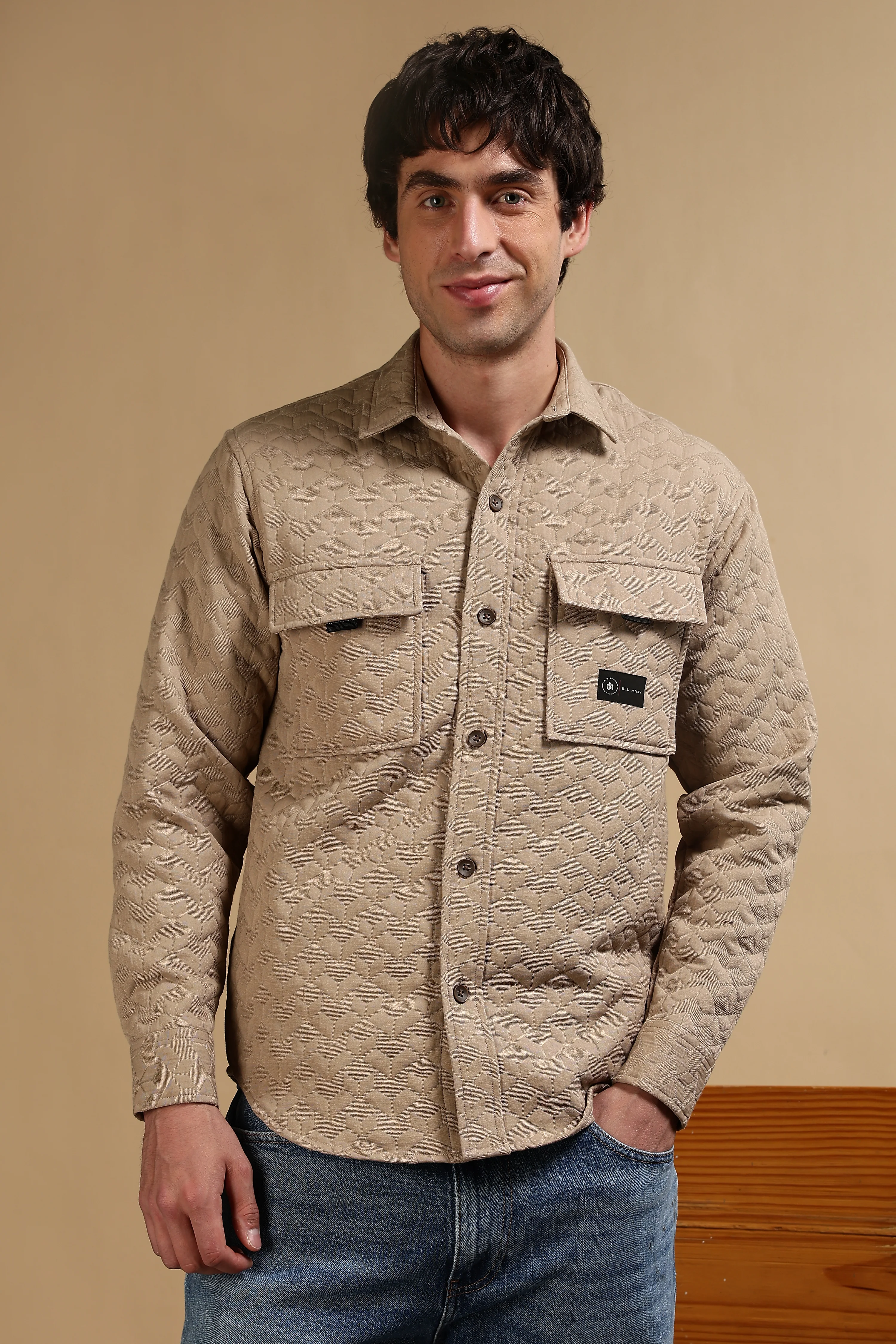 Men Khaki Casual Shacket - Image 6