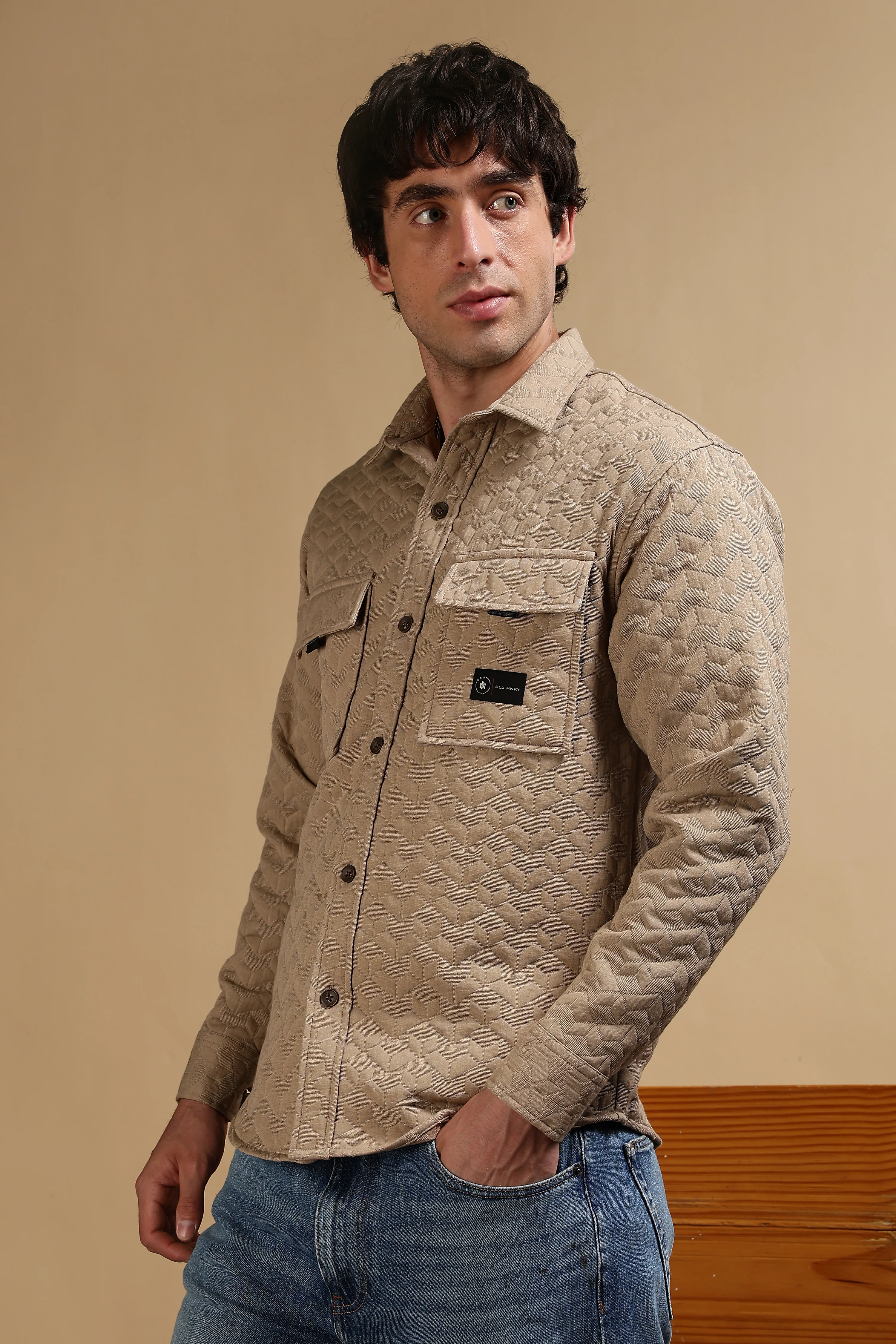 Men Khaki Casual Shacket - Image 7