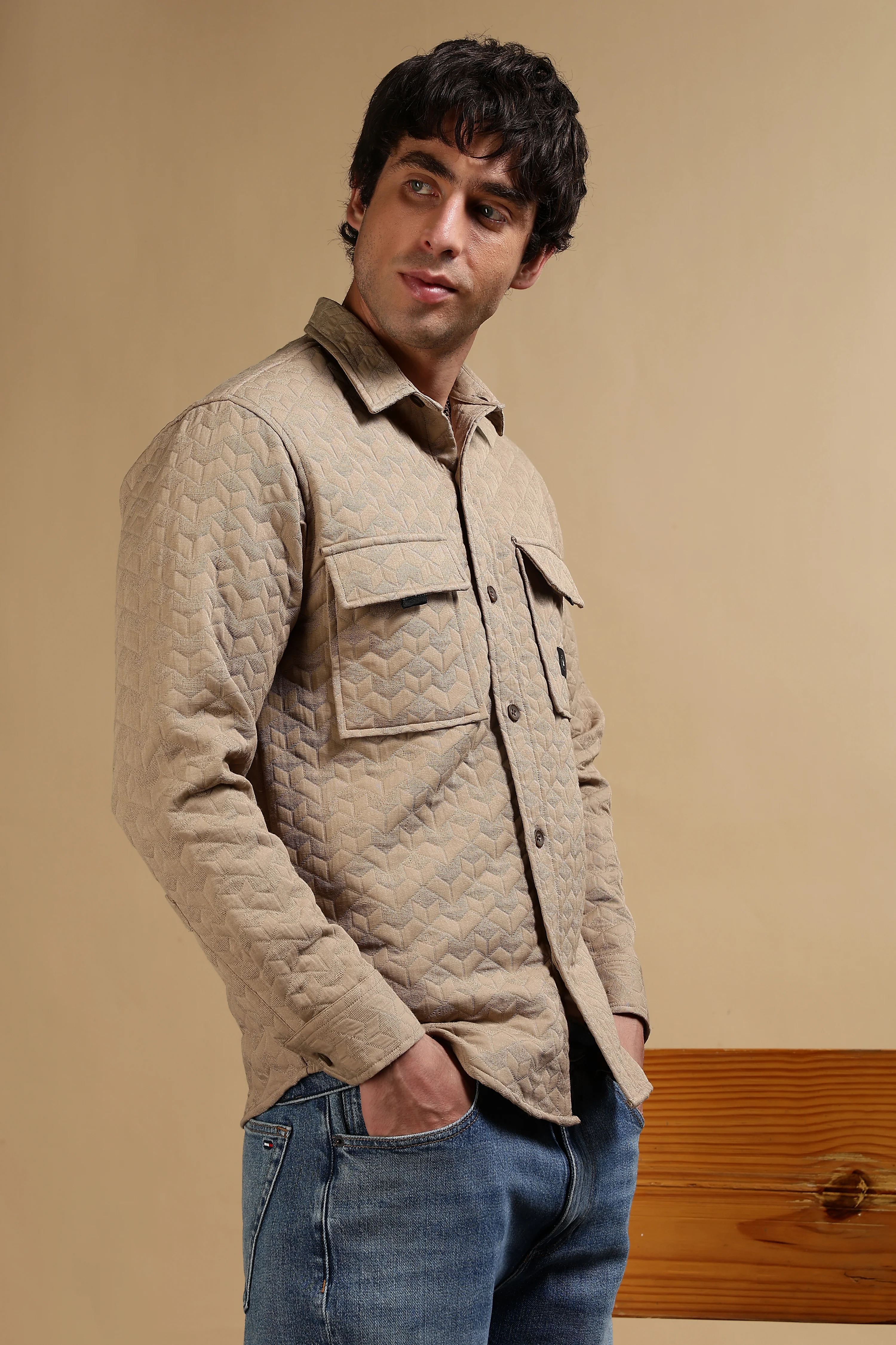Men Khaki Casual Shacket - Image 8