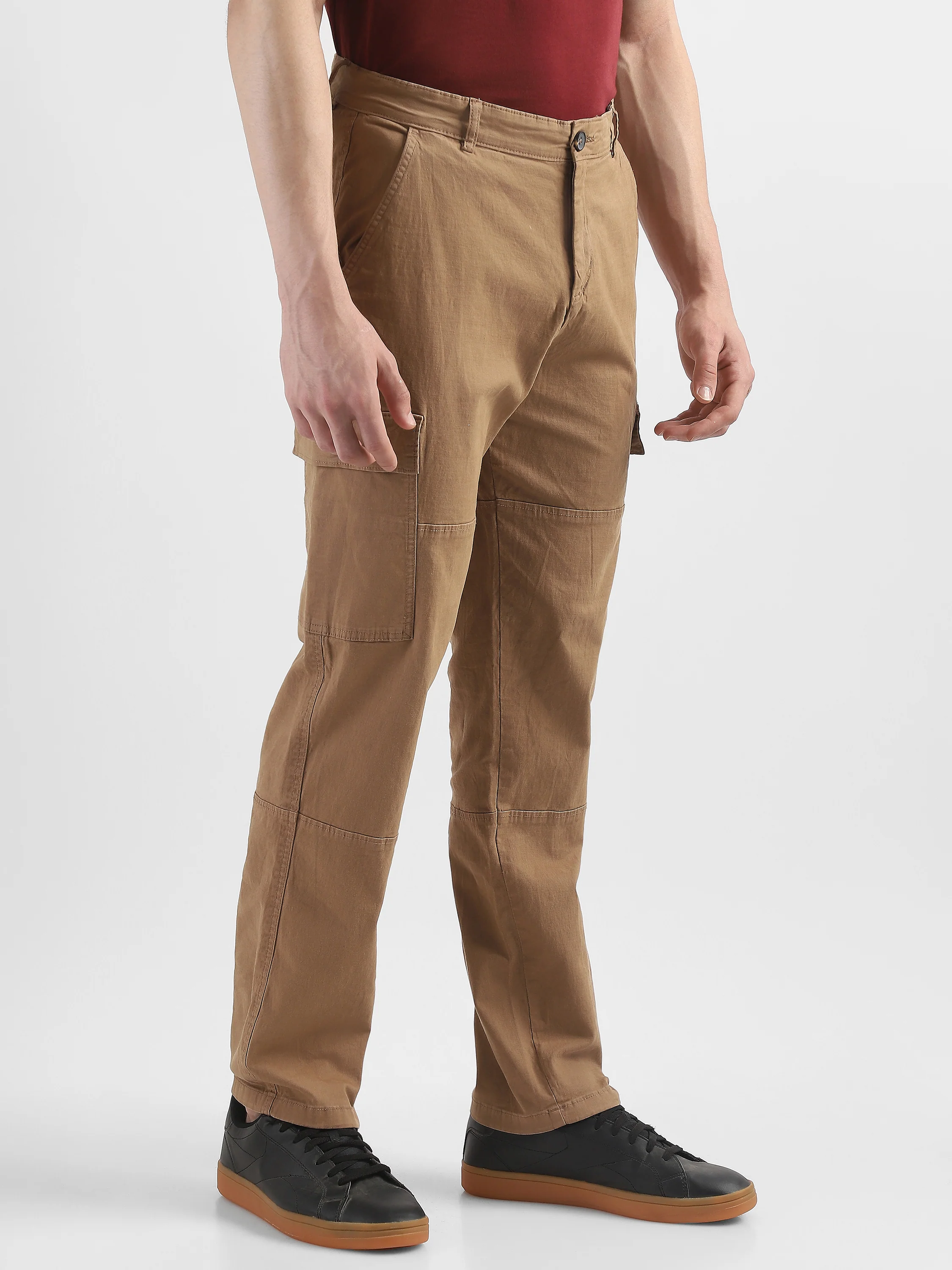 Men Khaki Comfort Cargo Pants with 6 Pockets - Image 4