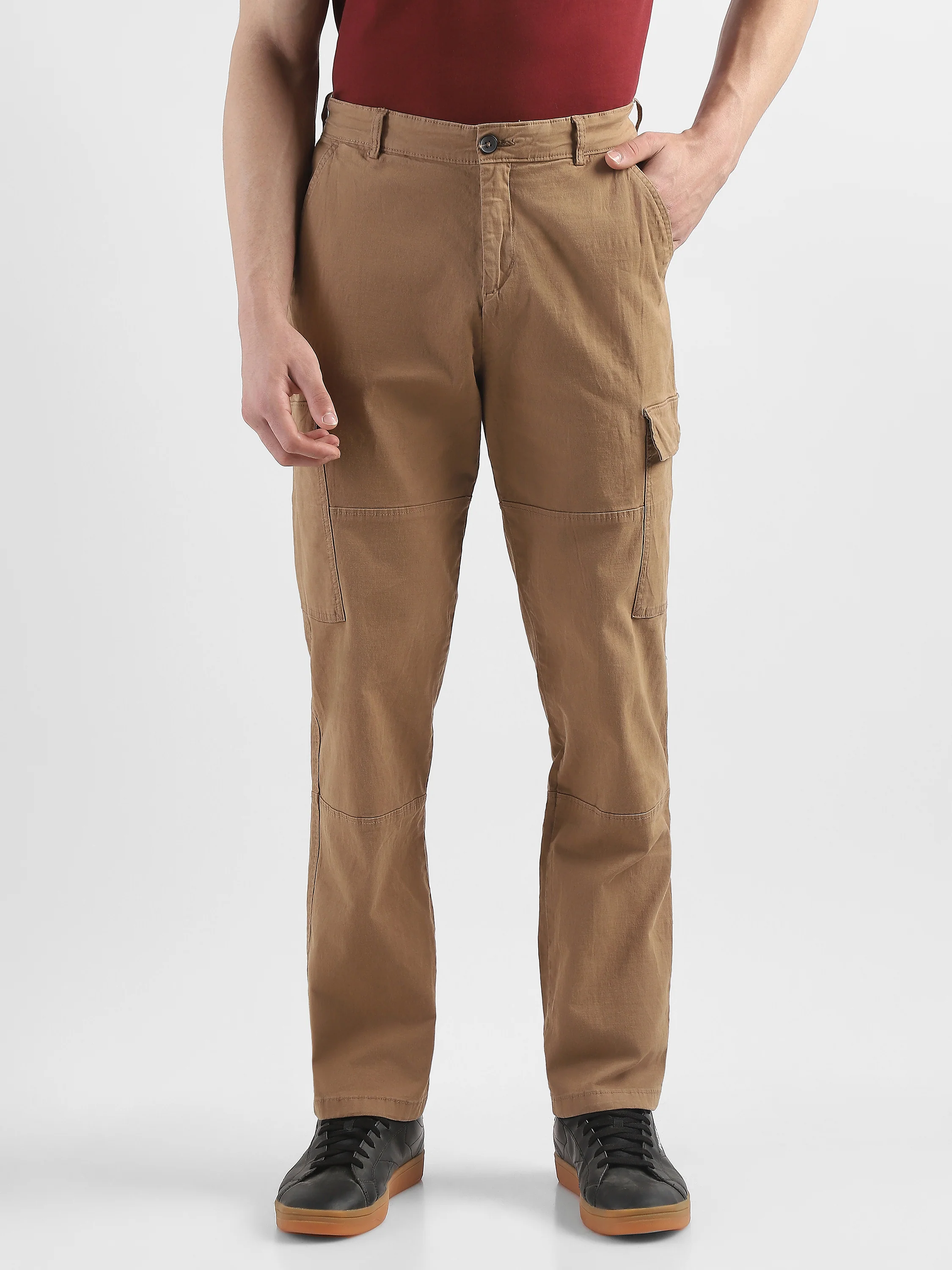 Men Khaki Comfort Cargo Pants with 6 Pockets - Image 5