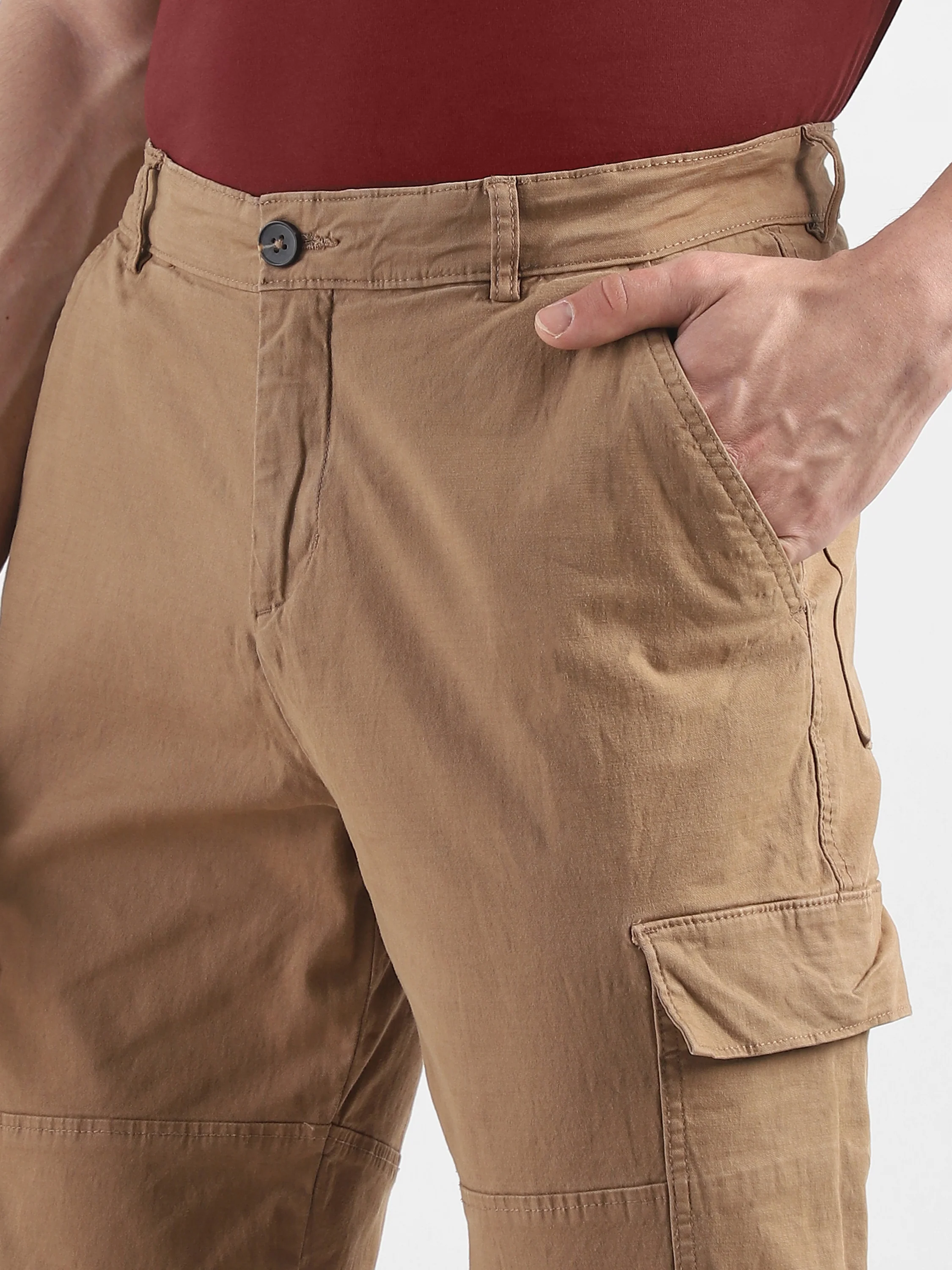 Men Khaki Comfort Cargo Pants with 6 Pockets - Image 6