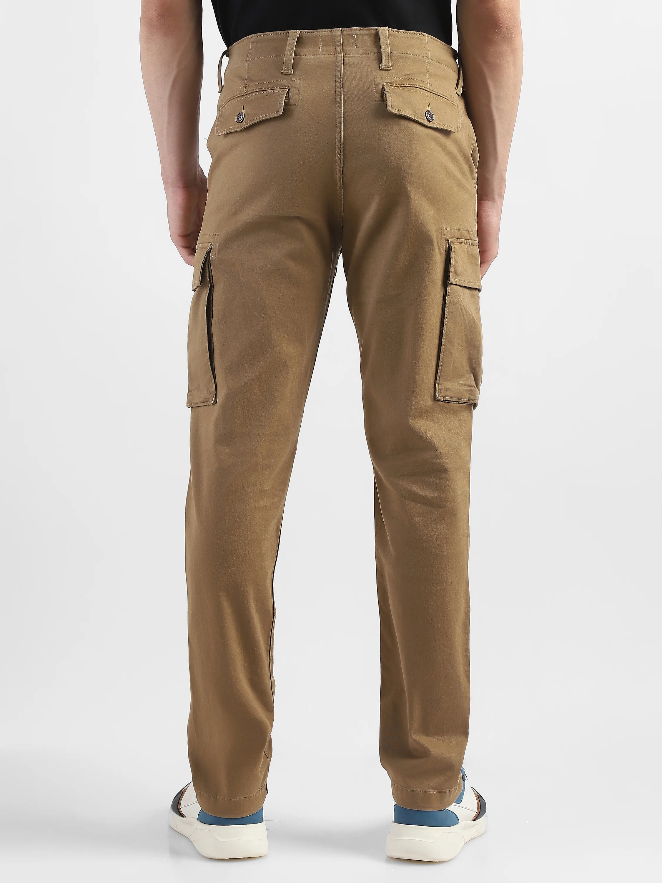 Men Khaki Cotton Mid Rise Cargo Pants - Image 4
