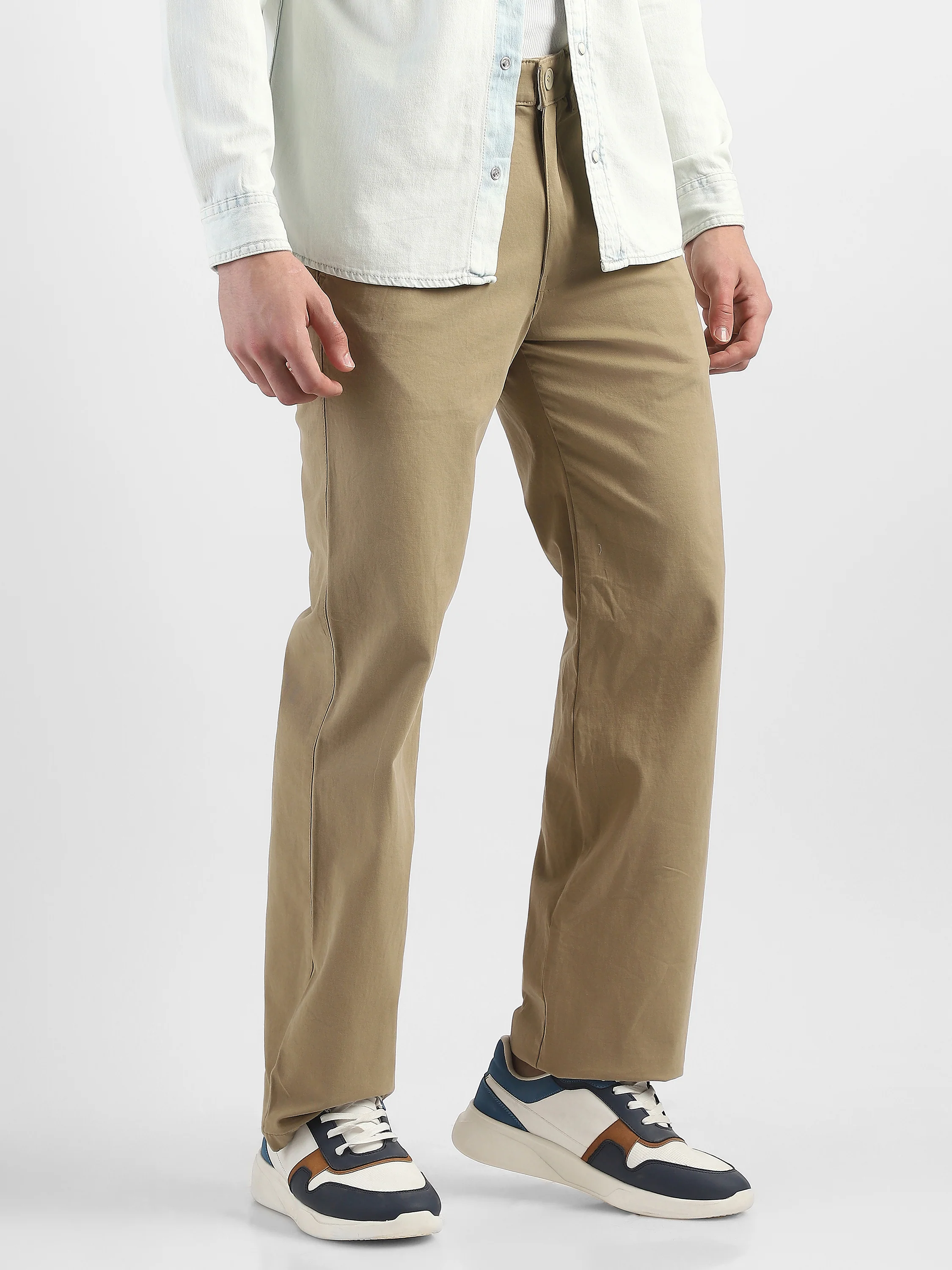 Men Khaki Straight Fit Trousers - Image 2