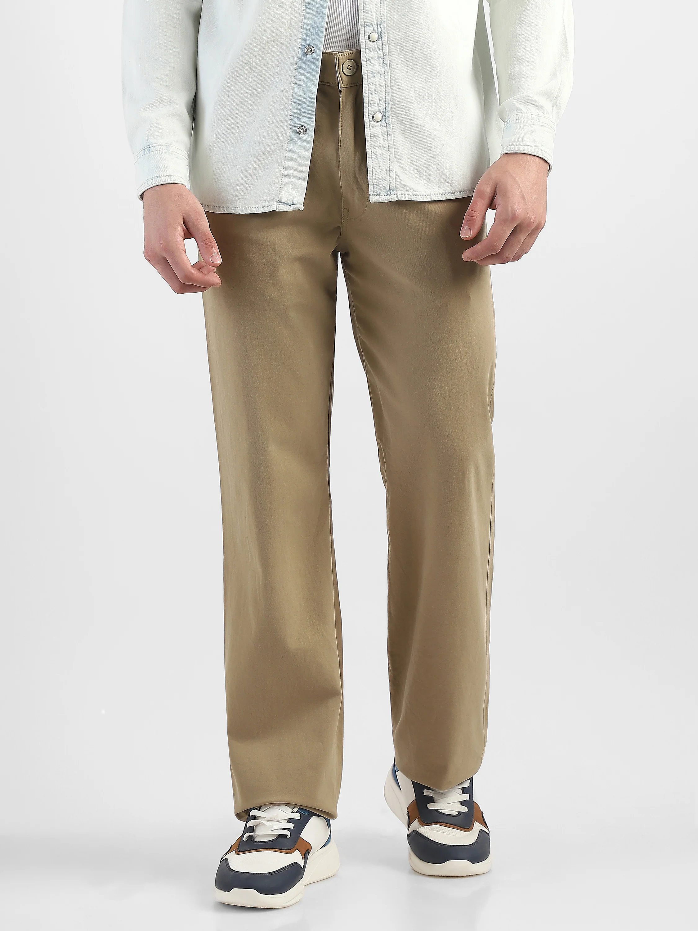 Men Khaki Straight Fit Trousers - Image 3