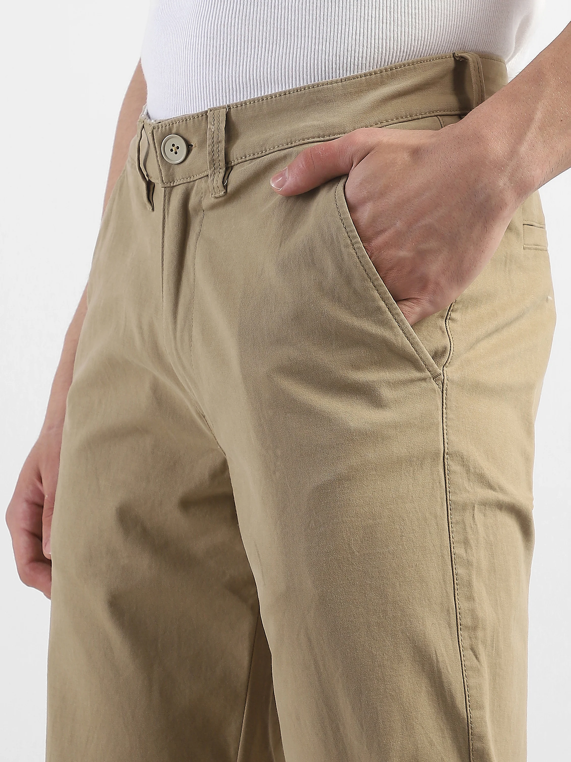 Men Khaki Straight Fit Trousers - Image 6