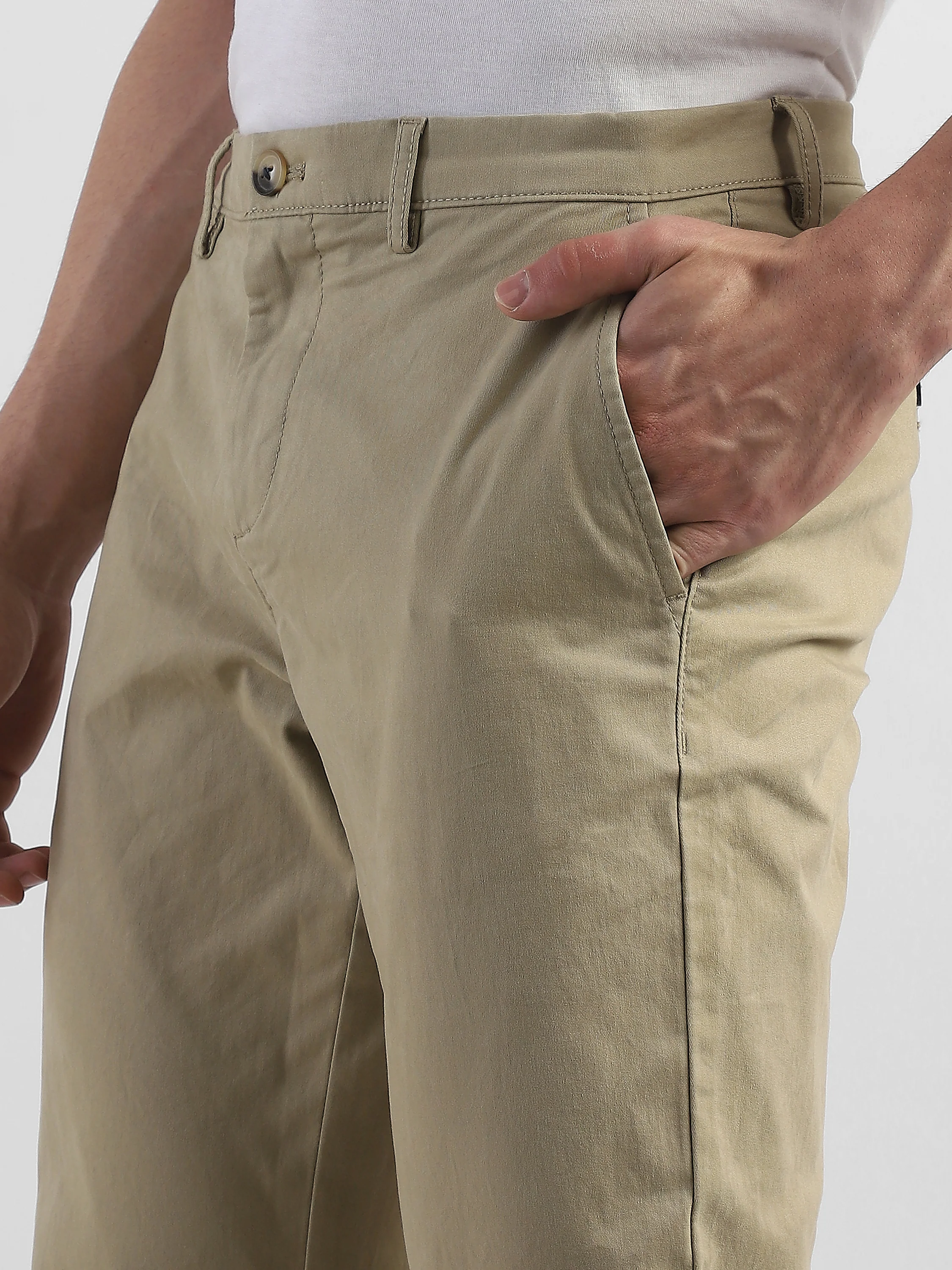 Men Khaki Mid Rise Formal Trouser - Image 6
