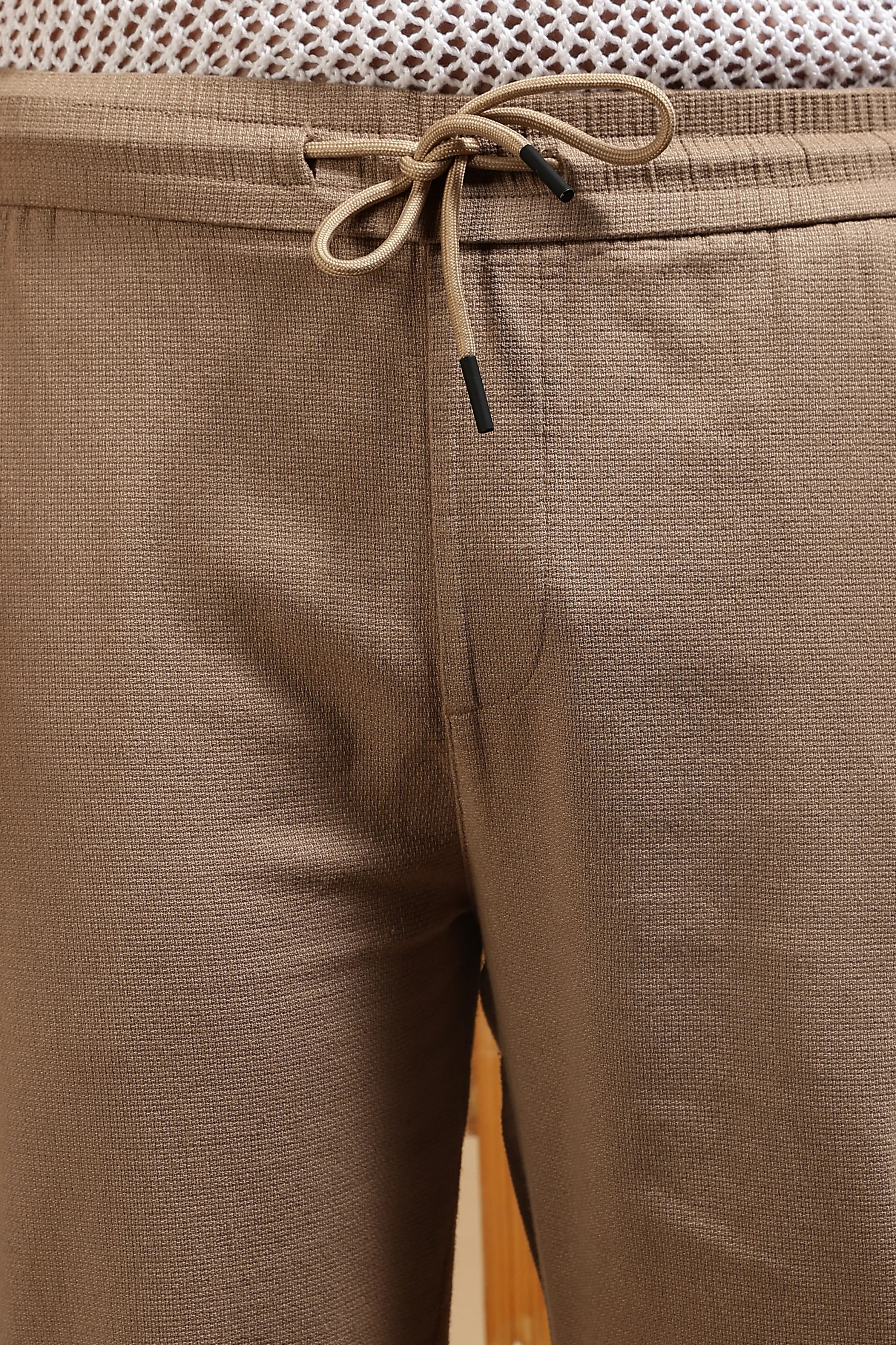 Men Khaki Cotton Loose Fit Drawcord Pants - Image 9