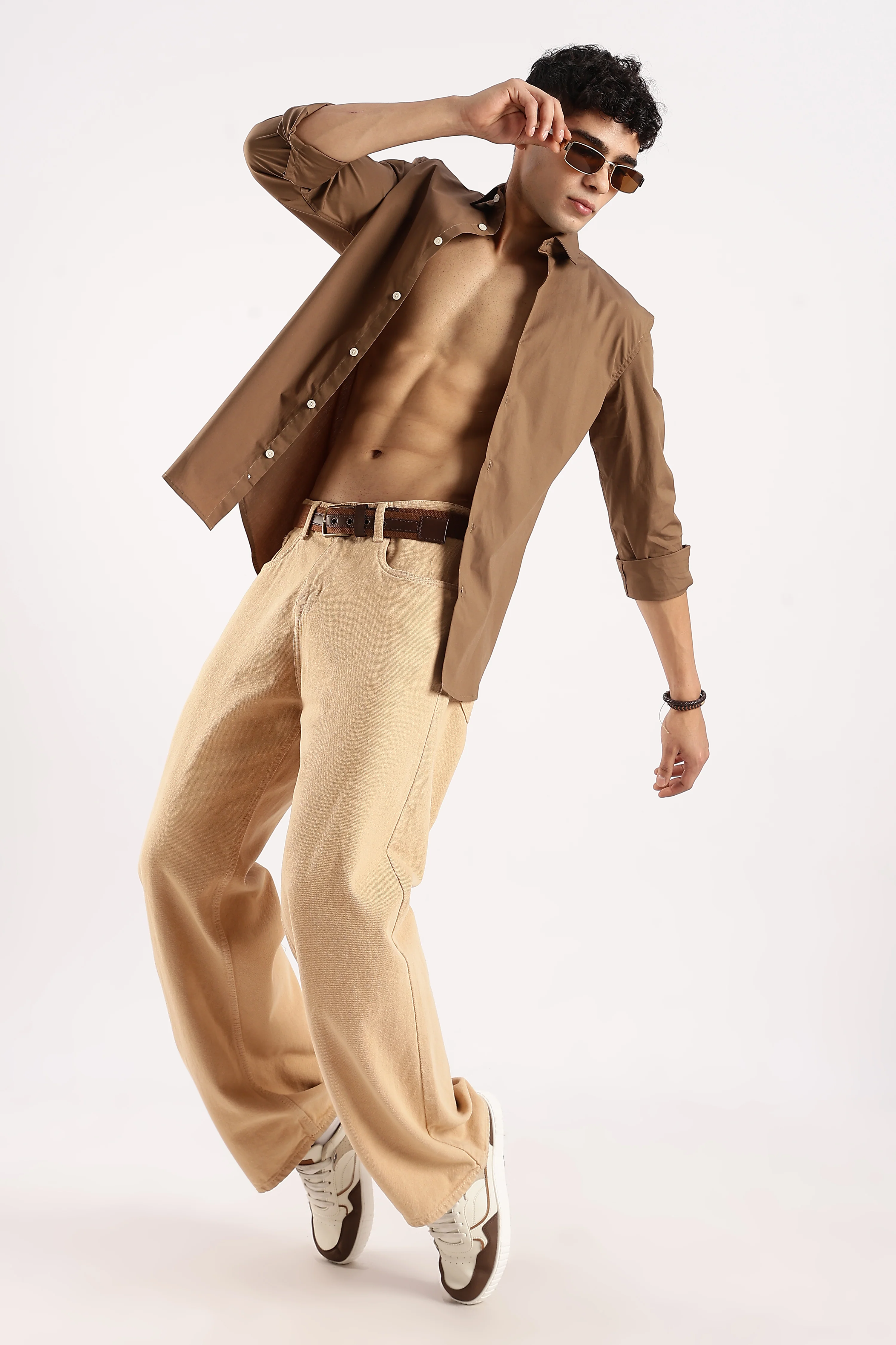 Men Khaki Cotton Lycra Shirt - Image 10