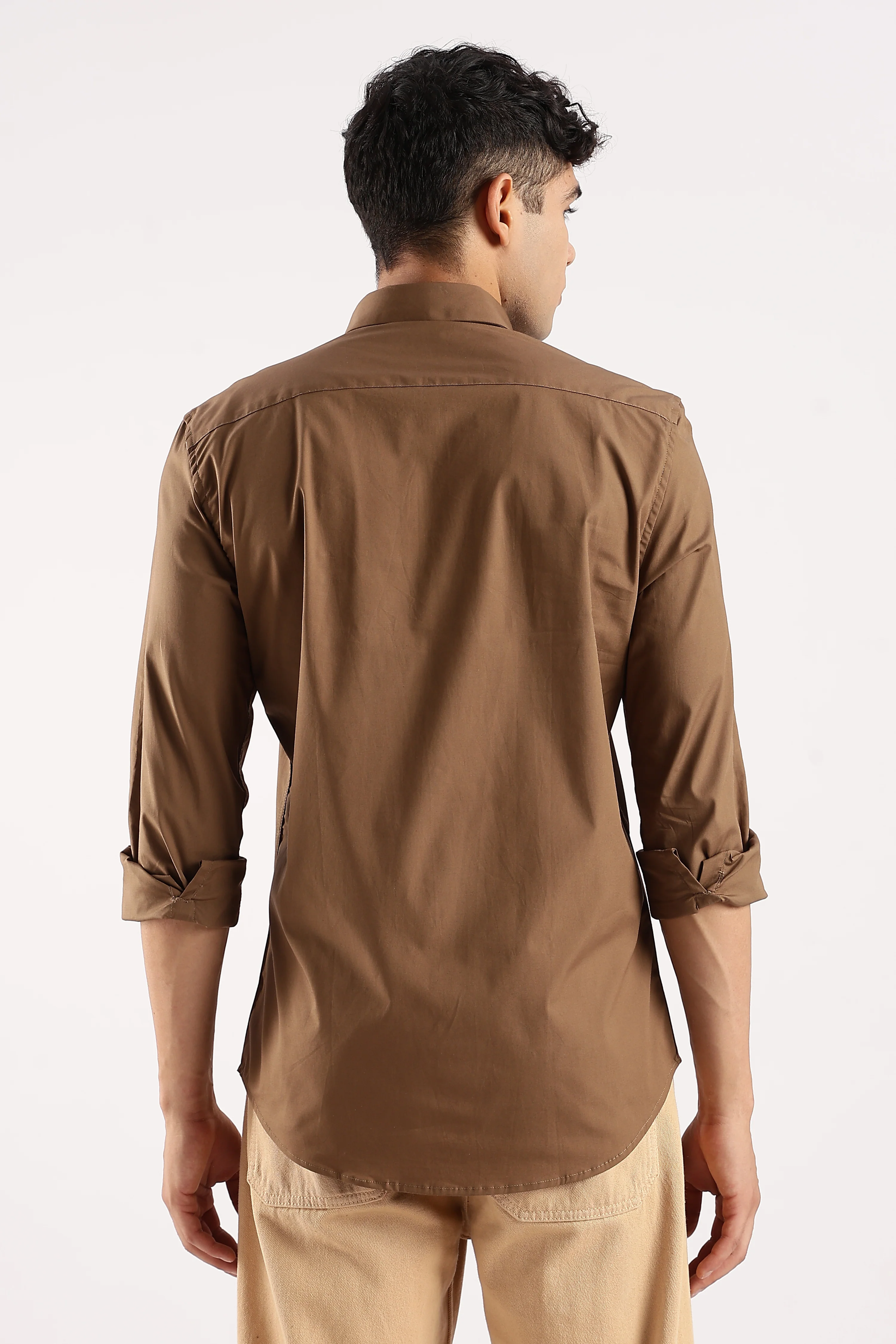 Men Khaki Cotton Lycra Shirt - Image 5