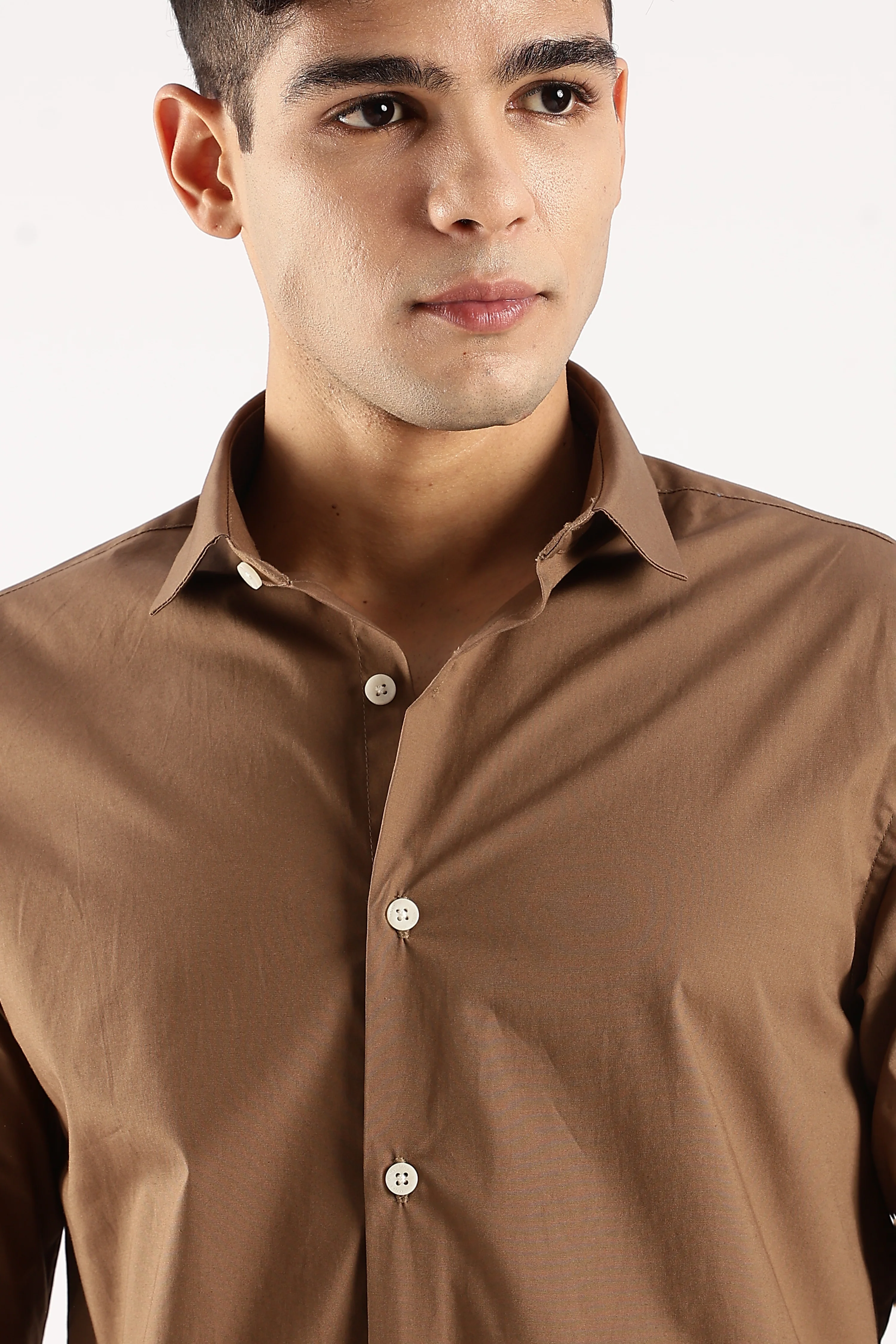 Men Khaki Cotton Lycra Shirt - Image 6