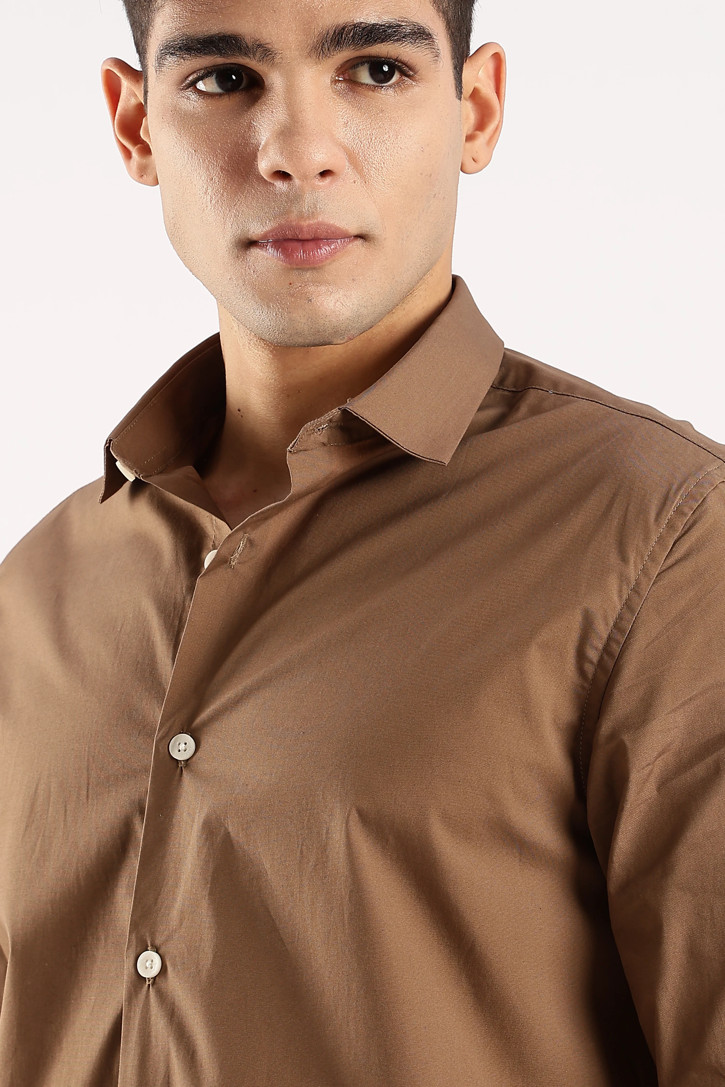Men Khaki Cotton Lycra Shirt - Image 9