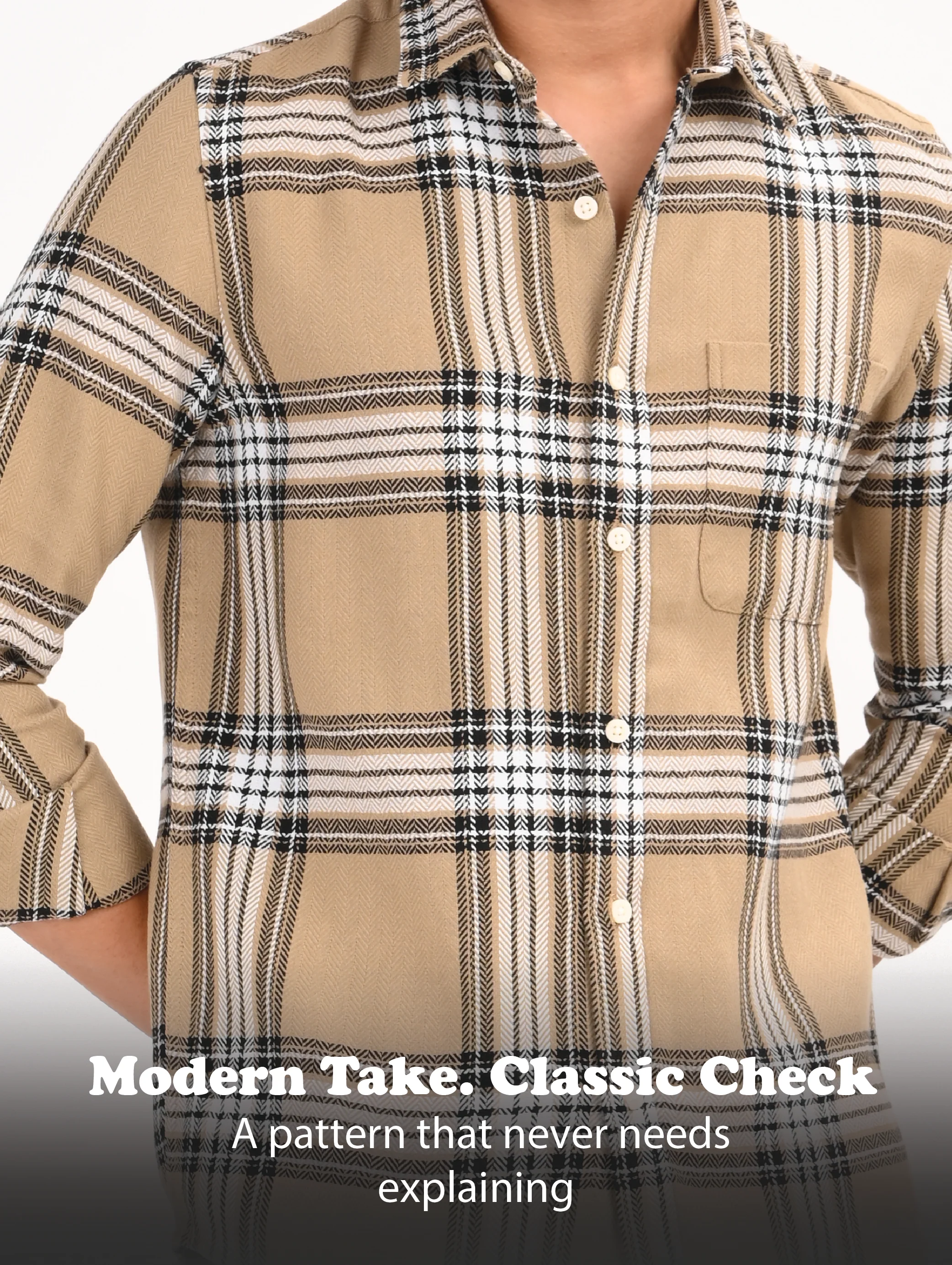 Men Khaki Herringbone Checked Shirt - Image 10