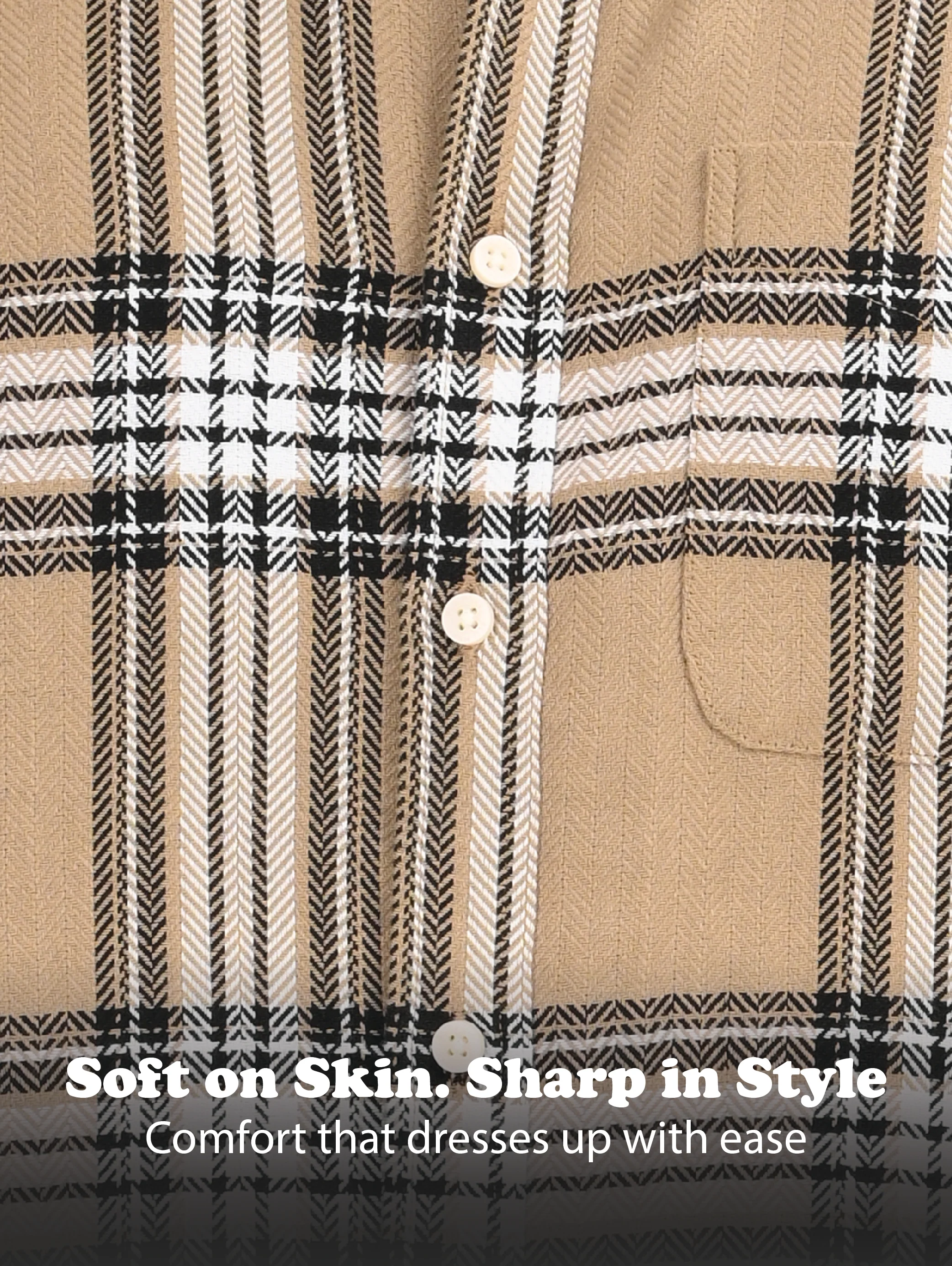 Men Khaki Herringbone Checked Shirt - Image 11