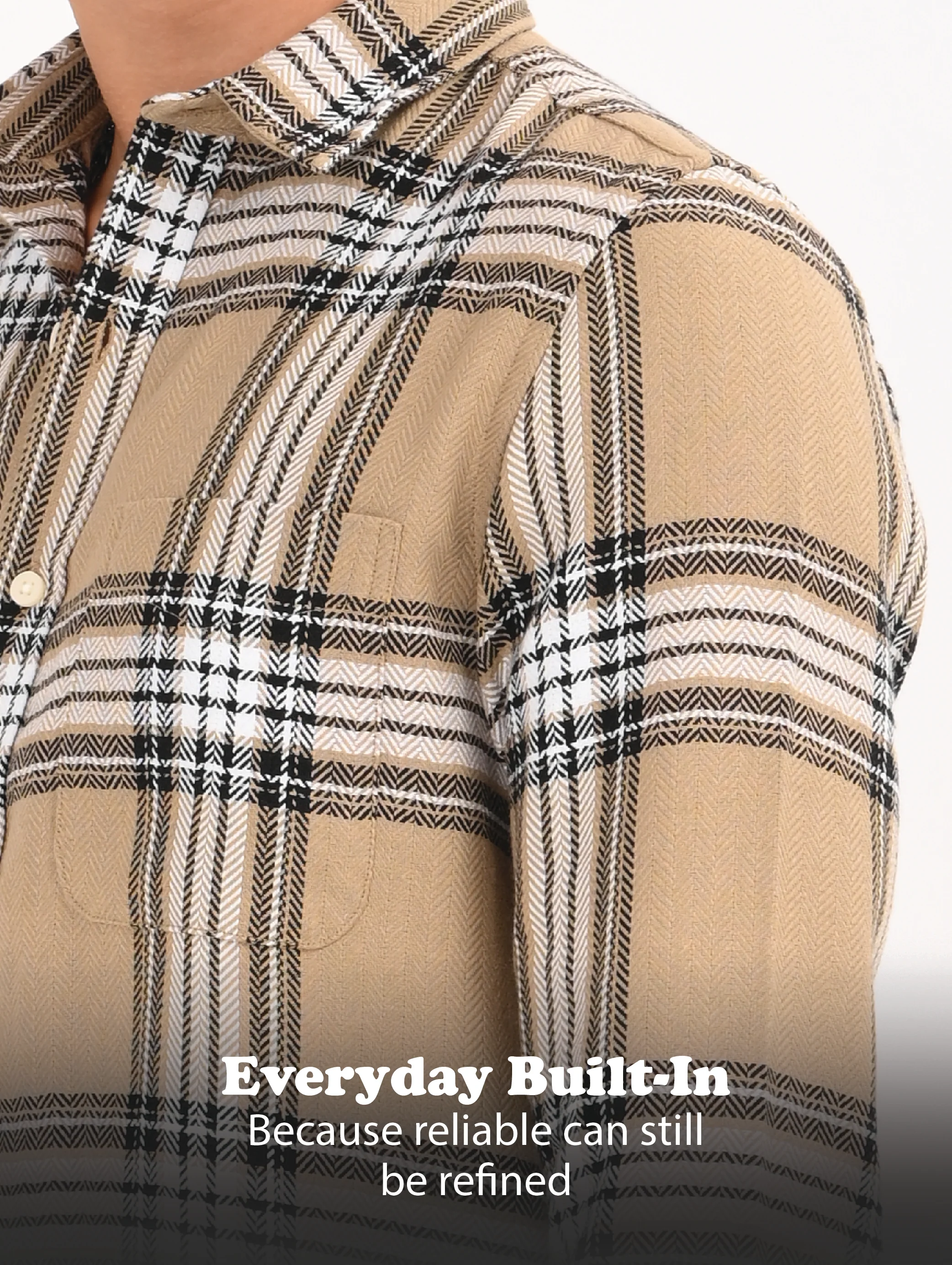 Men Khaki Herringbone Checked Shirt - Image 12