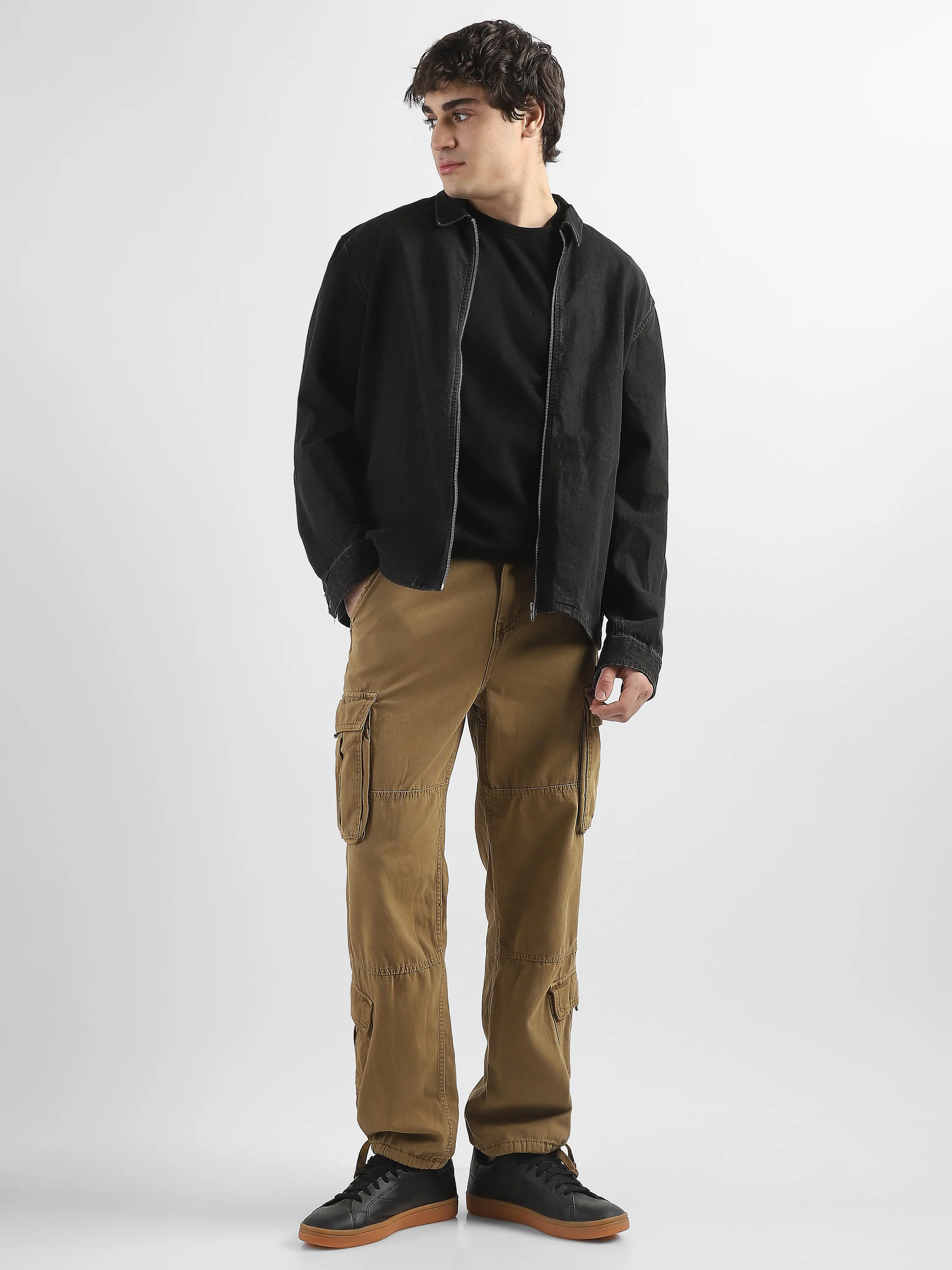 Men Khaki Cotton Blend Cargo Pants with 8 Pockets - Image 3