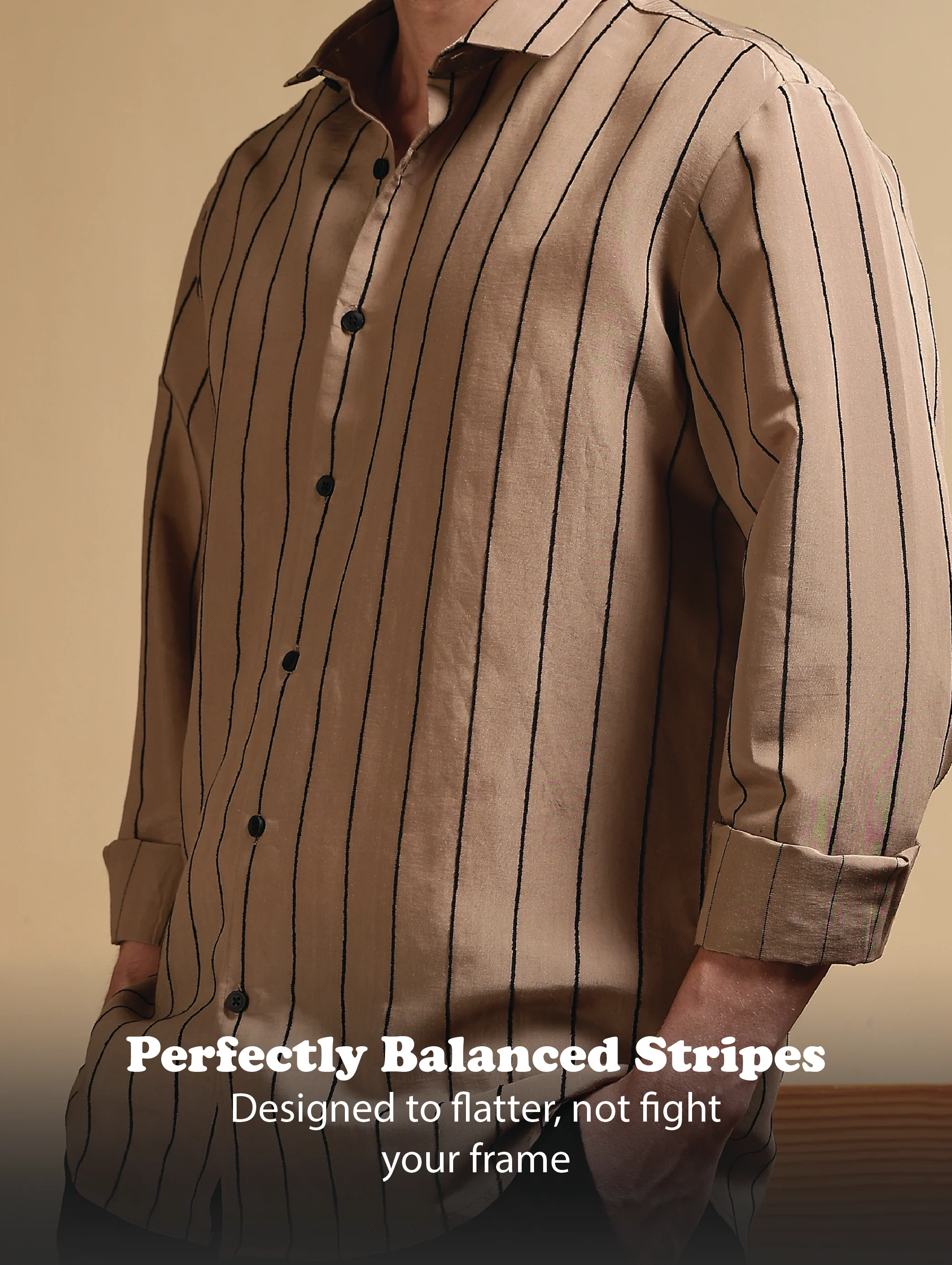 Men Khaki Nylon Slim Fit Striped Shirt - Image 11