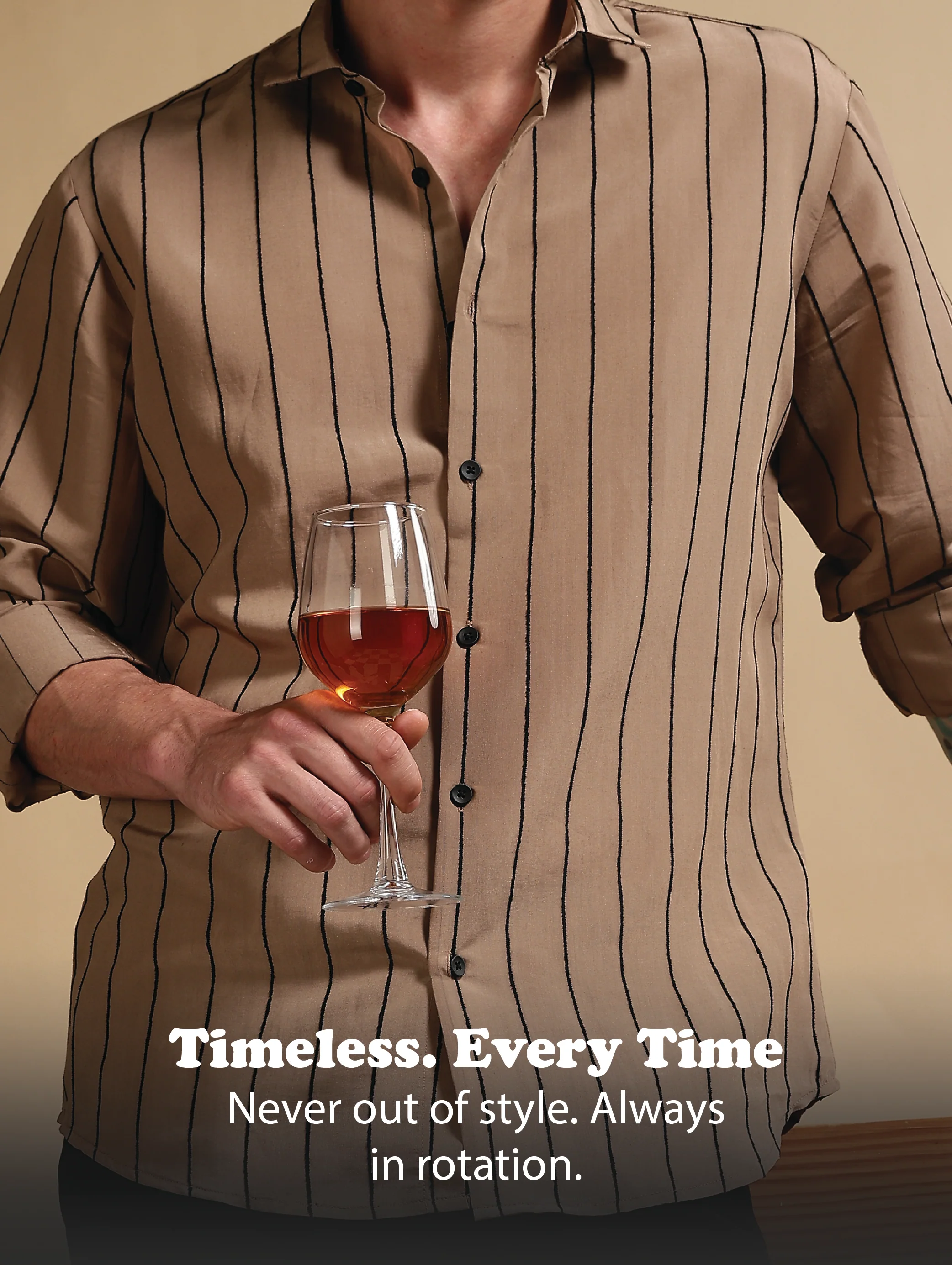 Men Khaki Nylon Slim Fit Striped Shirt - Image 12