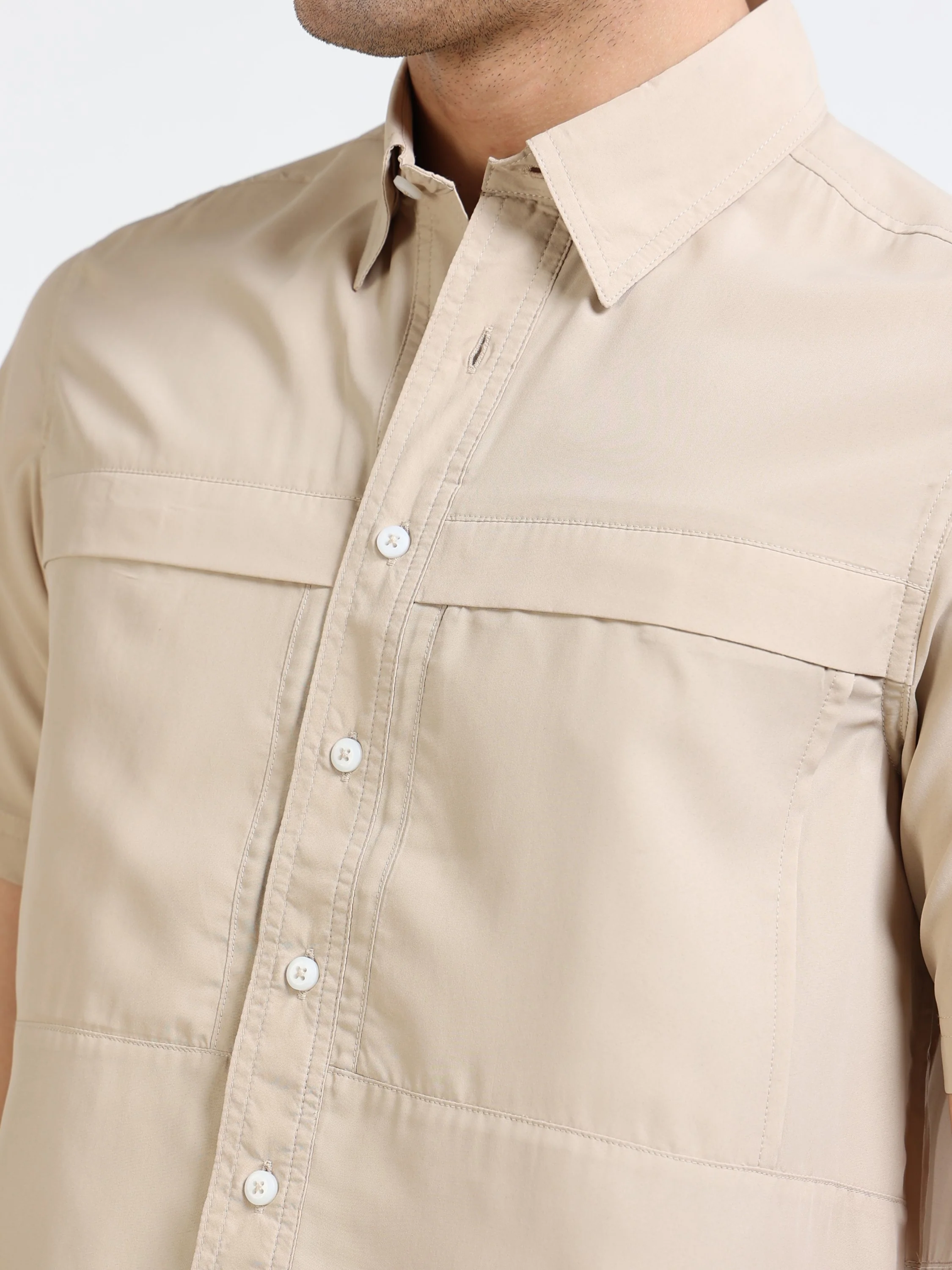 Men Khaki Parachute Half Shirt - Image 2