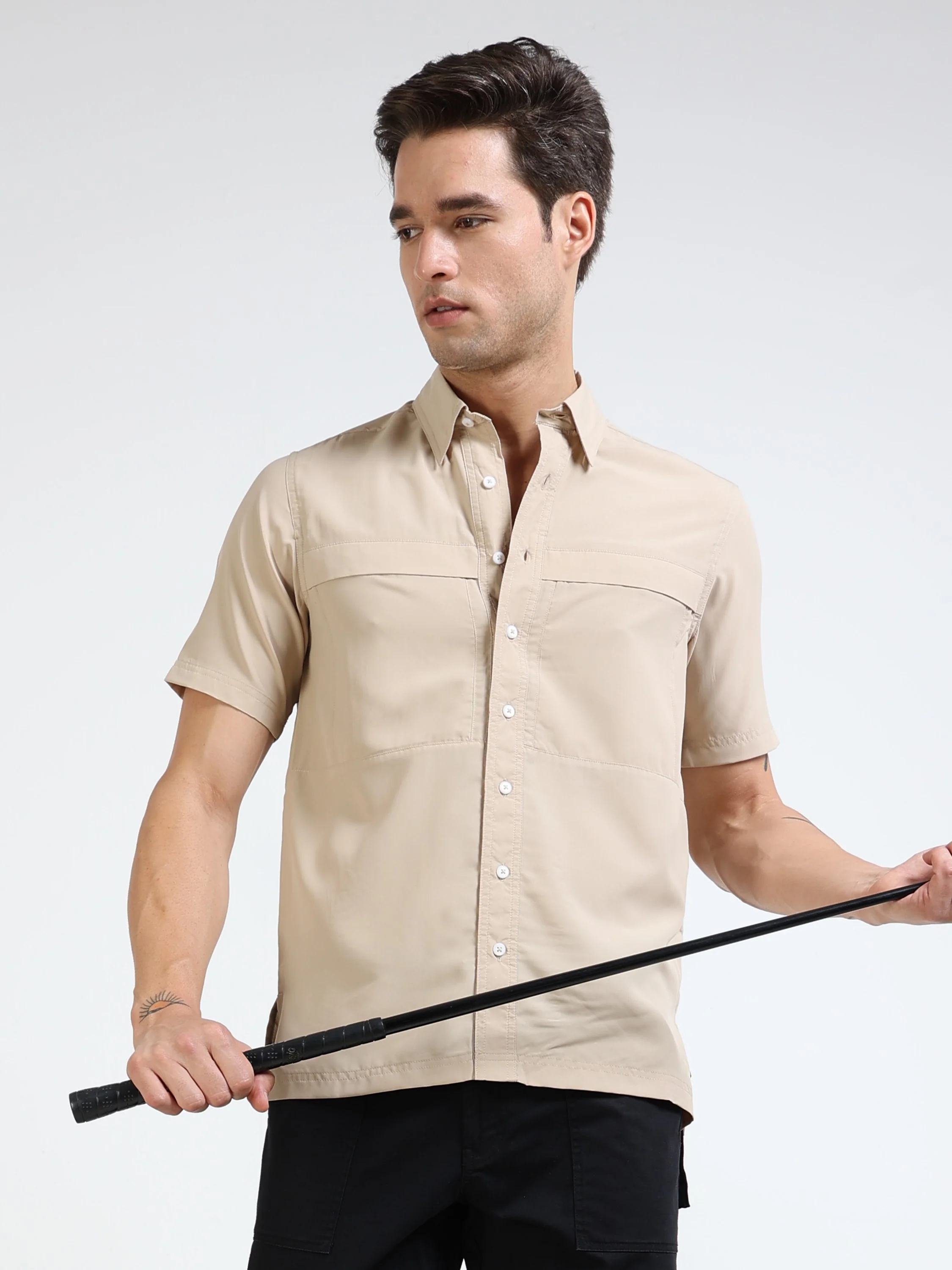 Men Khaki Parachute Half Shirt - Image 4