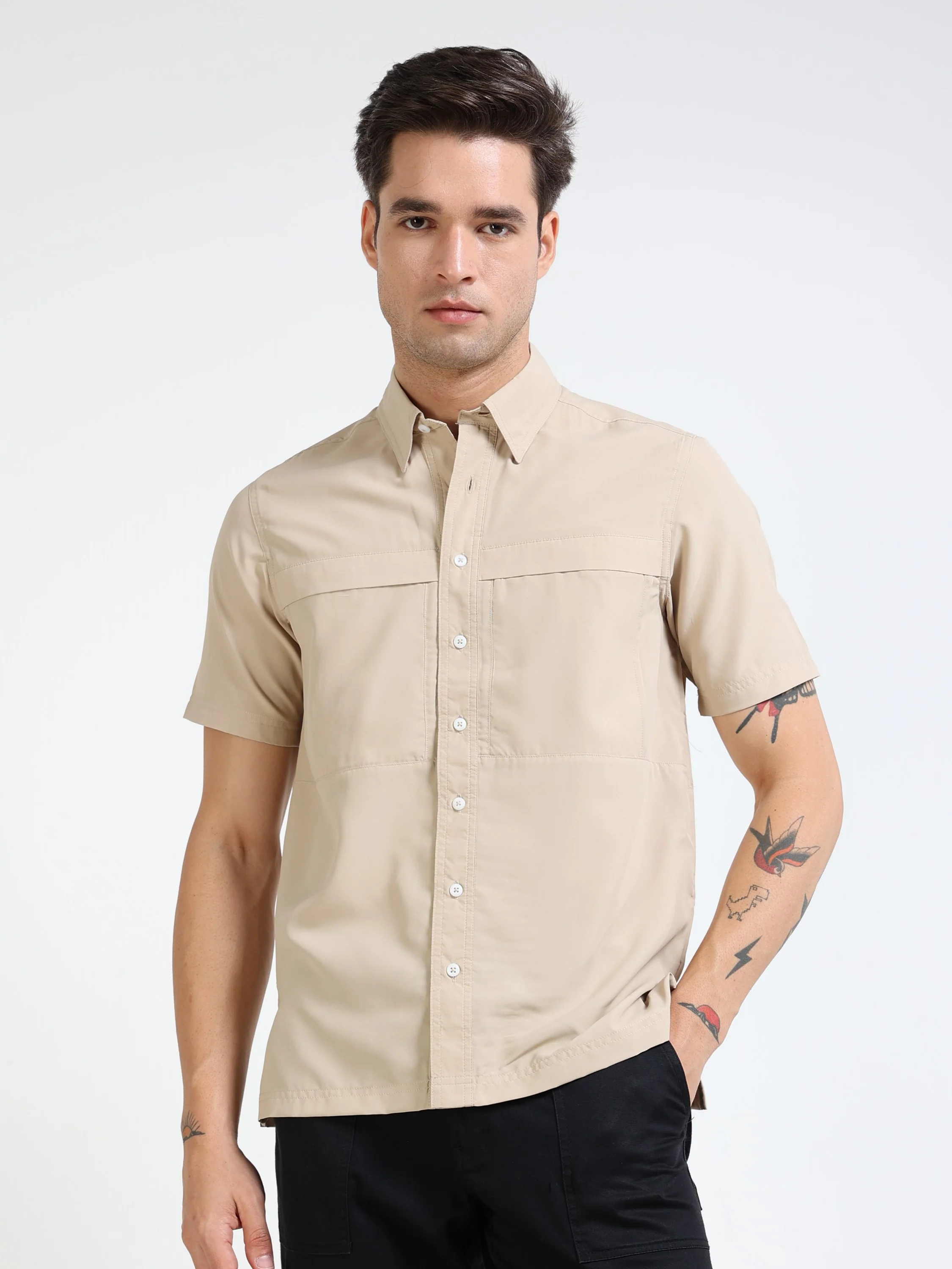 Men Khaki Parachute Half Shirt - Image 6