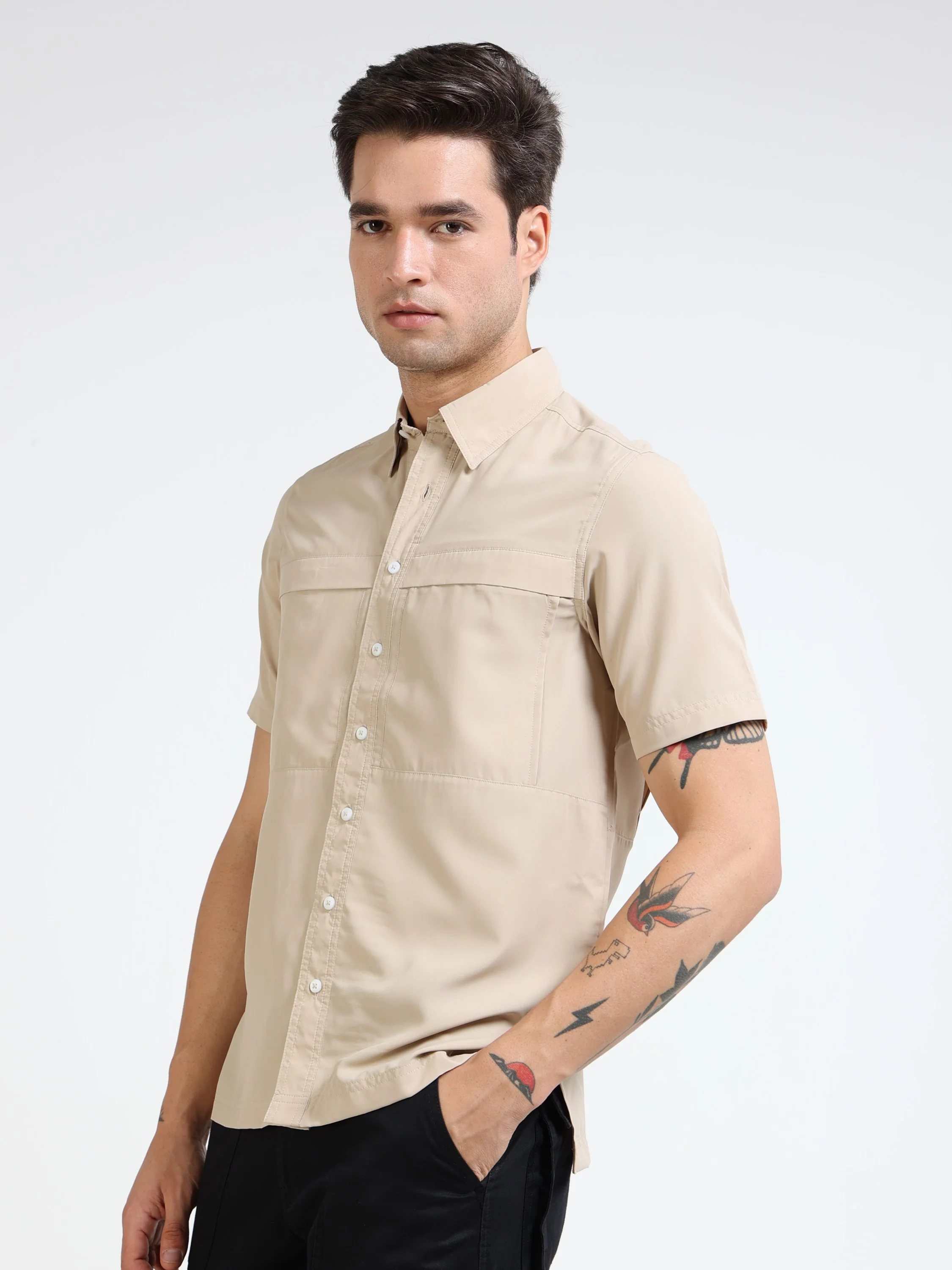 Men Khaki Parachute Half Shirt - Image 7