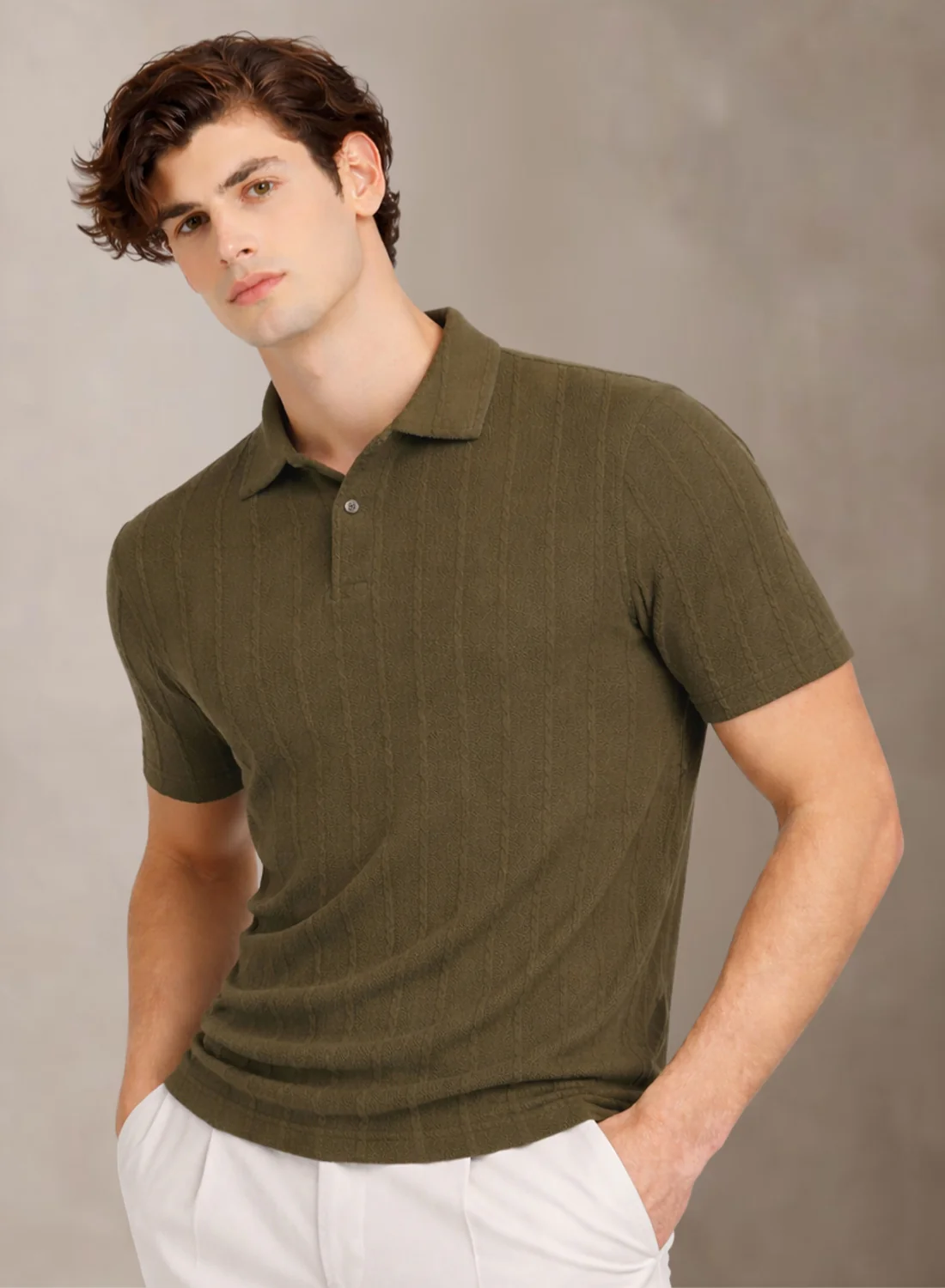 Men Khaki Polo T-Shirt - Image 4